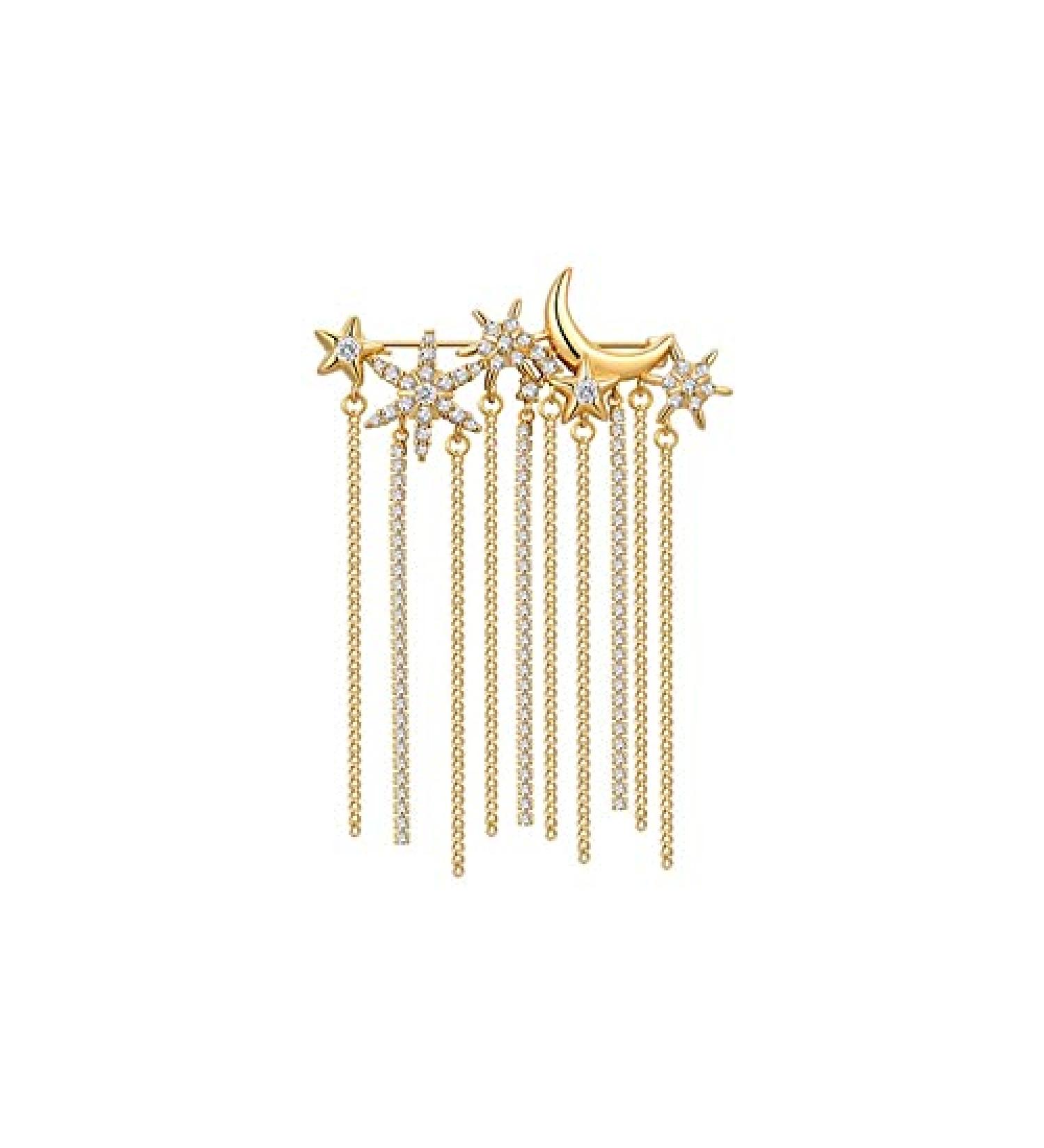Pin Jewelry Gifts for Women Ladies Fashion Elegant Accessories Stars Moon Inlaid Crystal Long Tassel Brooch Luxury Wedding Banquet Brooch Jewelry Brooches & Pins - Buy Online on GoSupps.com