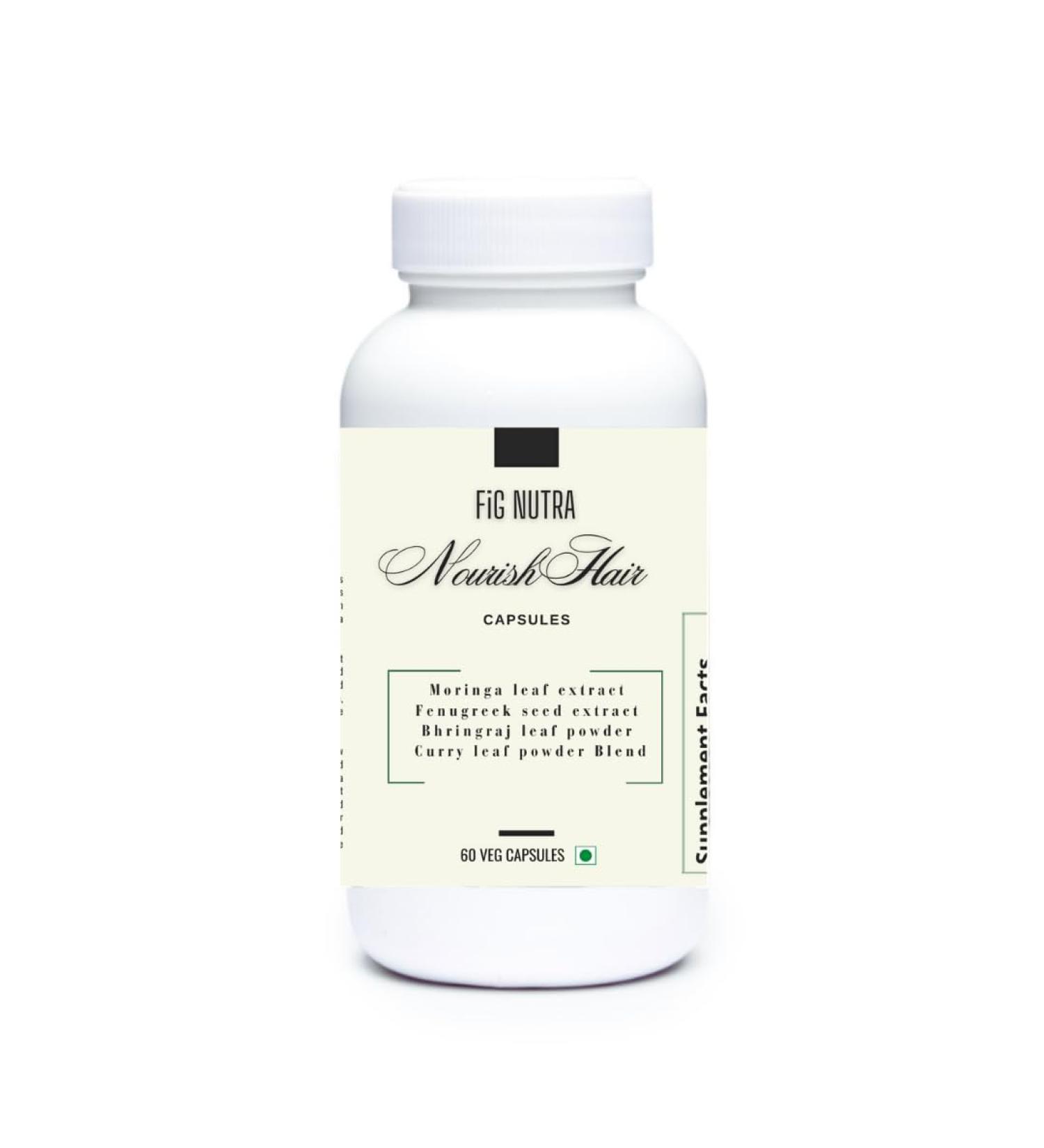 FounditGood FiG Nutra NourishHair Capsules | Comprehensive Hair Care with Moringa, Fenugreek, Bhringraj & Curry Leaf | Hair Vitality Booster with Herbal Extracts | 60 Veg Capsules - Buy Online on GoSupps.com