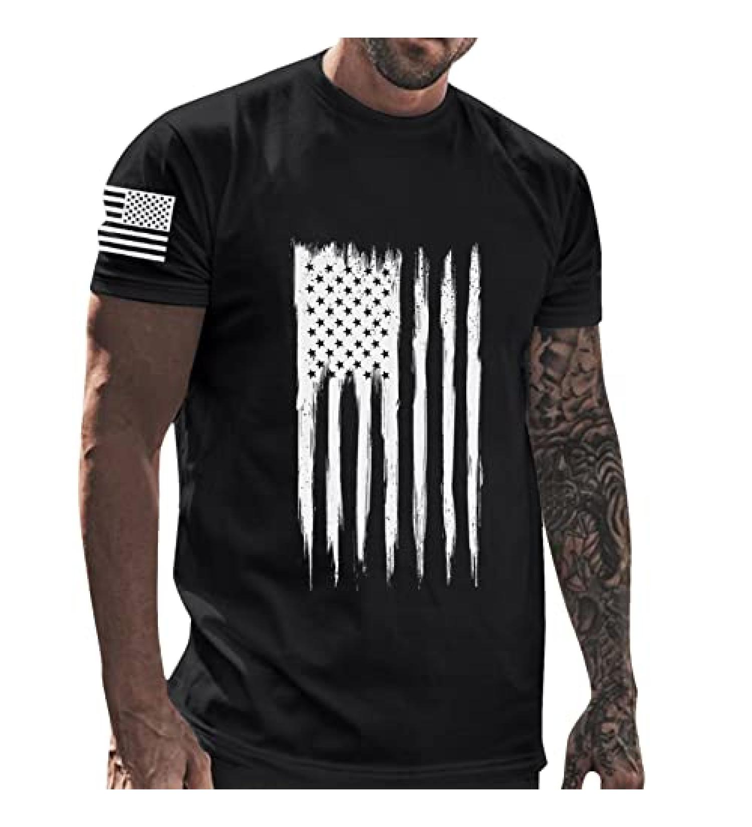 America Patriotic Flag Men's T-Shirt - 4th of July Tee - Black XL - Buy Online on GoSupps.com