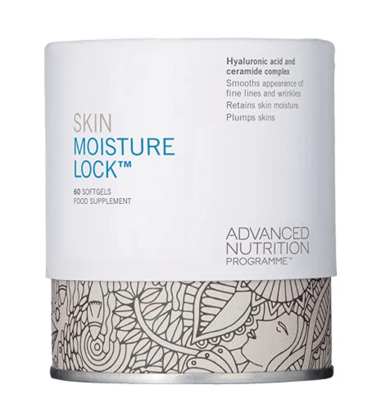 Advanced Nutrition Program Skin Moisture Lock Hyaluronic Acid with Ceramides Supplement 60 Capsules Supports youthfullooking skin for hydrated plump complexion - Buy Online on GoSupps.com