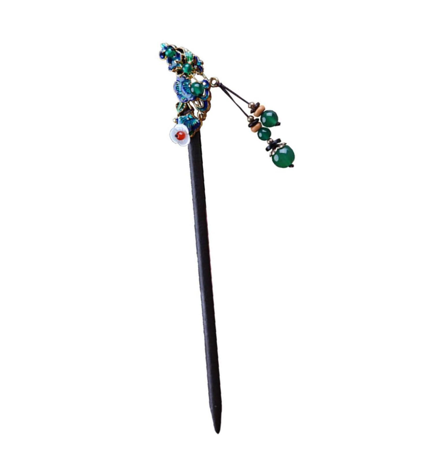 DOITOOL 1pc Classic Vintage Hairpin Hair Sticks for Long Hair Fork Pen Hair Bun Stick Flower Pin Wooden Hair Stick Tassel Chinese Hair Sticks Retro Miss Hair up Jade Beads Hanfu - Buy Online on GoSupps.com