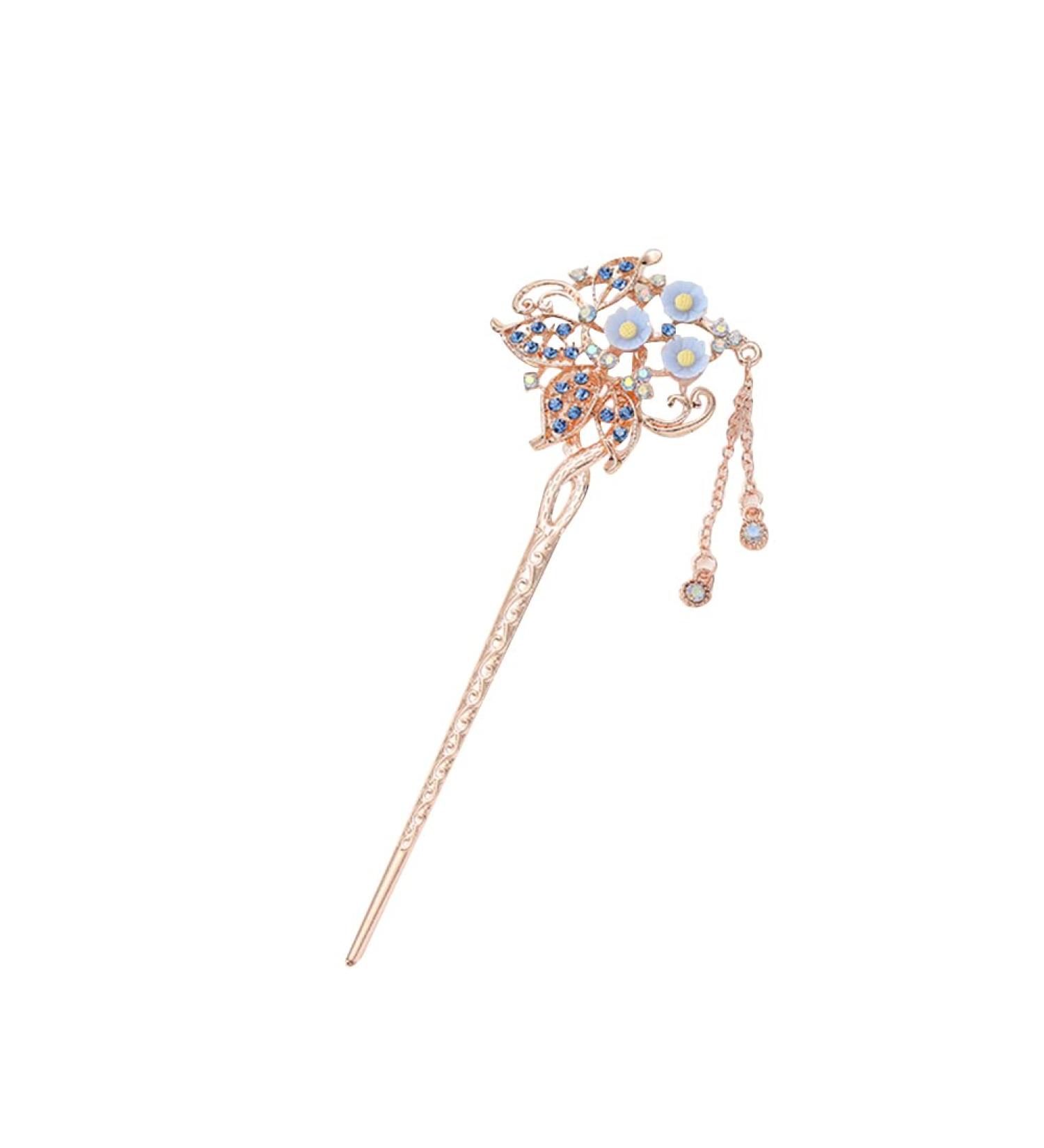 Chinese Hair Pin Shiny Tassel Rhinestone Chinese Hair Stick Flower Hair Clips Fashion Hair Stick Hair Accessories Chinese Style Hair Sticks for Decorative Hair Solid Hairstyle for Women Girls - Buy Online on GoSupps.com