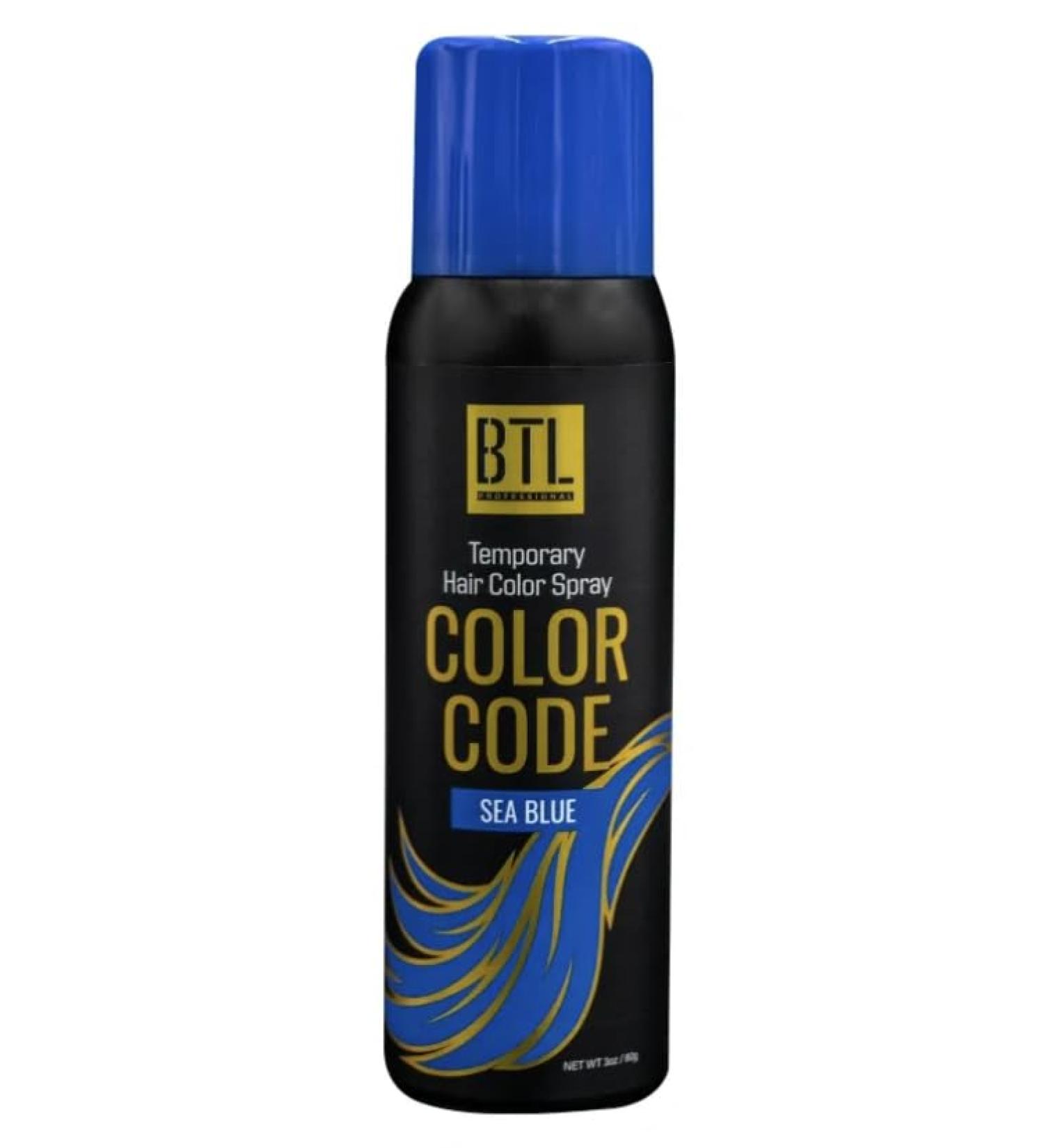 BTL Color Code Temporary Hair Color Spray-On! Vibrant & Easy to Wash | Fast Drying (3oz/80g) (Sea Blue 3oz/80g) Sea Blue 3 Ounce (Pack of 1)