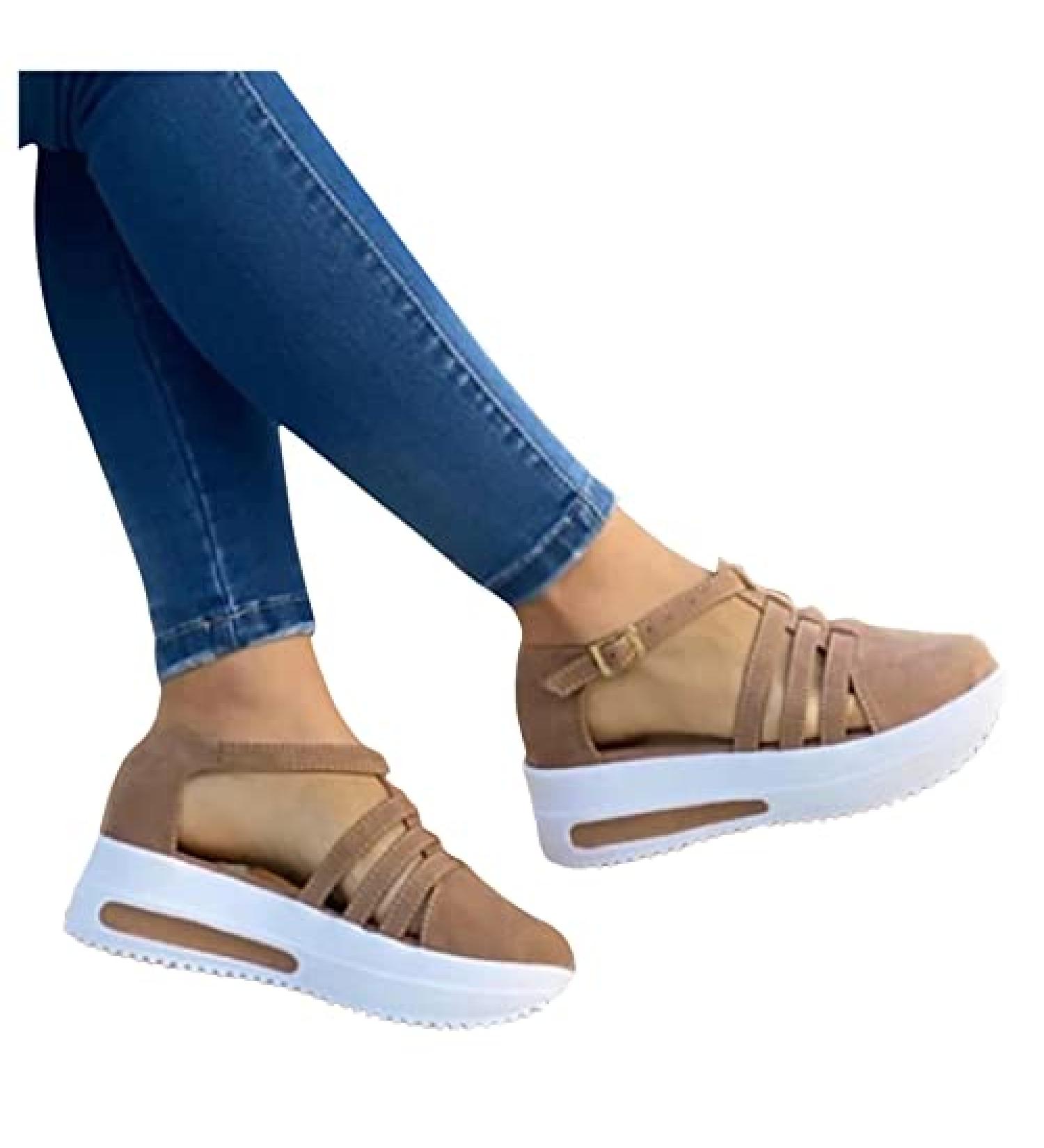 Platform Closed Toe Heeled Sandals for Women - Ankle Buckle Strap, Summer Beach Shoes - Casual 8 A2-beige - Buy Online on GoSupps.com