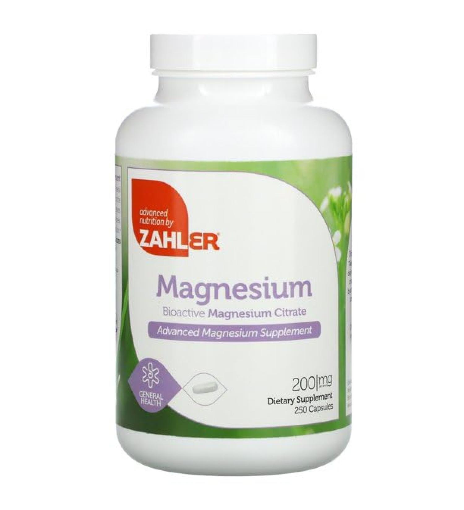 Magnesium Bioactive Magnesium Citrate 200 mg 250 Capsules Zahler