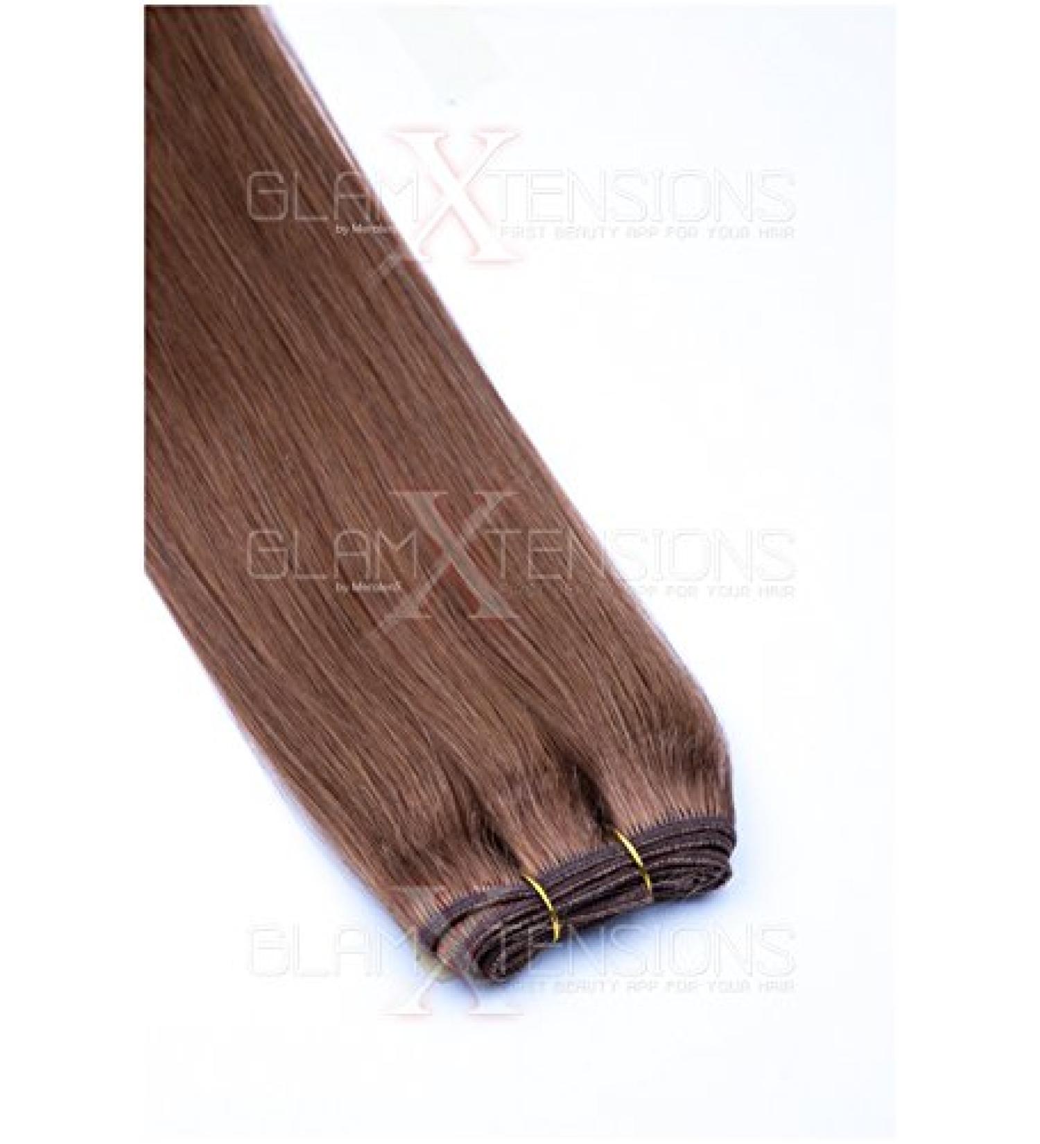 WEFT Extensions Real Hair Tress Glamxtensions smooth 100% Remy Indian real hair Human hair - 45cm in the color #12 light brown - hair extension hair sealing for sewing
