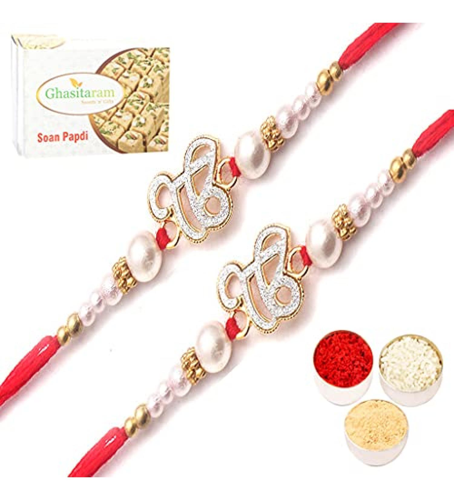 Ghasitaram Gifts Rakhi for Brother Rakhis Online- Set of 2 The Sparkle of Wahegurujis Love for My Brother Rakhi with 200 GMS of Soan Papdi Set of 2 Rakhis with 200 gms of Soan Papdi - Buy Online on GoSupps.com