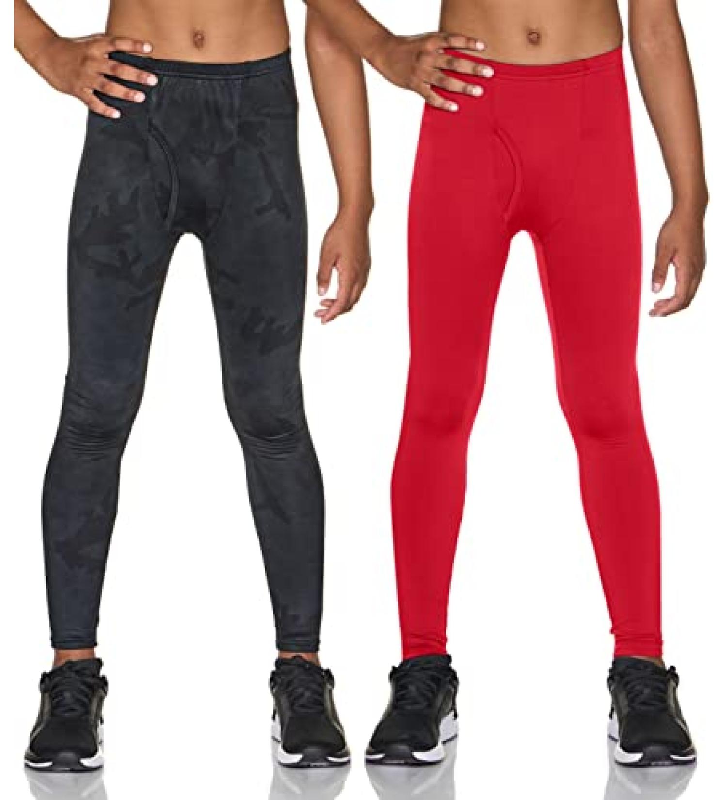 TSLA Kids Thermal Compression Pants 2-Pack - Athletic Running Tights Bottoms for Boys & Girls - Red/Black - Size 8 - Buy Online on GoSupps.com
