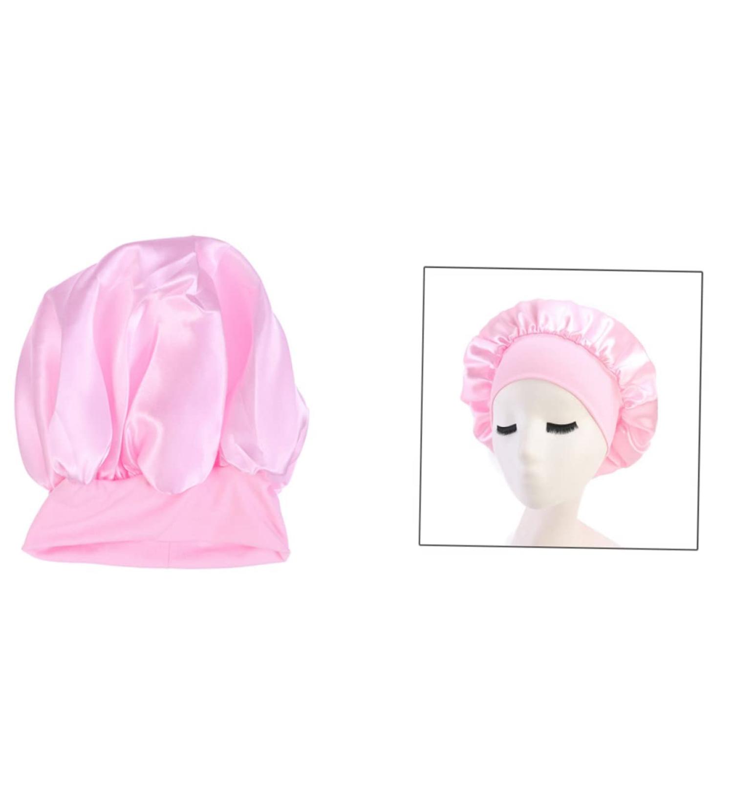Silky Satin Sleep Cap for Curly Hair | Wide Side Bonnet Shower Cap | Pink | 1pc - Buy Online on GoSupps.com