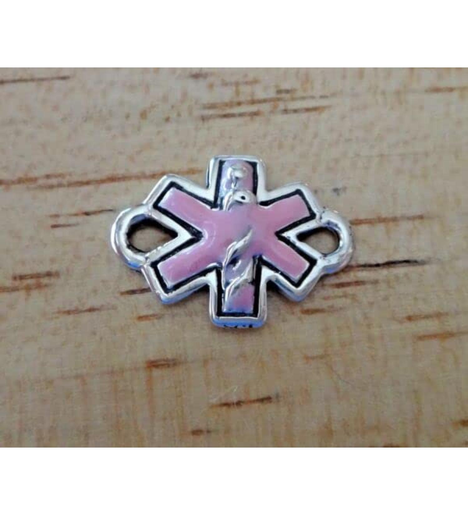 Charm Pendant for Bracelet and Chain Making Fashion Jewelry Necklace Sterling Silver Pink Enamel Diabetic Diabetes Medical ID 14 mm Long Link