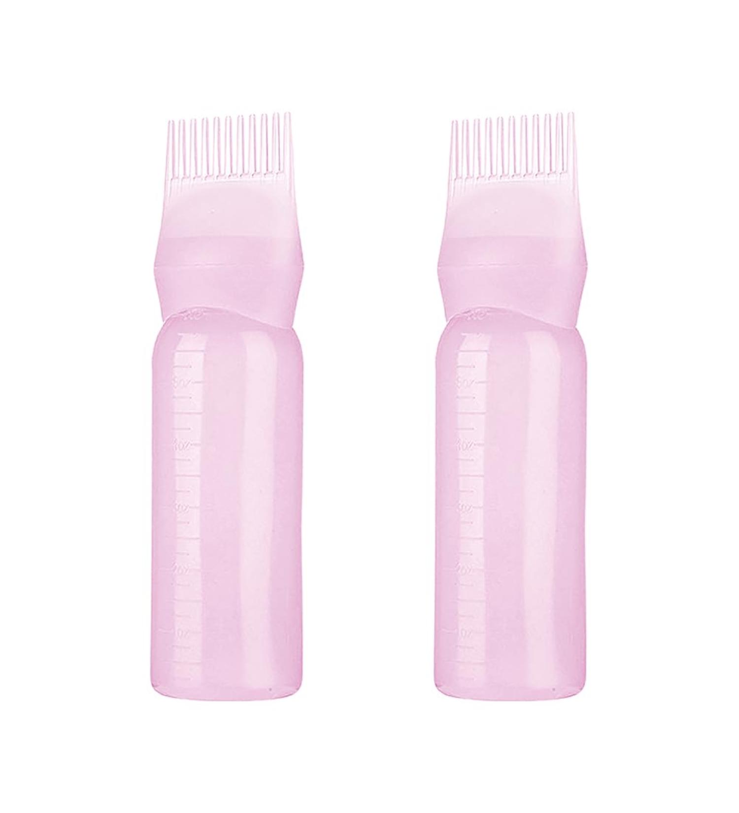 JIHUOO 2 Pcs 6 Ounce Plastic Root Comb Applicator Bottle Hair Dye Color Comb Bottle Hair Oil Applicator Bottle Hair Dye Container Applicator Bottle with Graduated Scale Pink - Buy Online on GoSupps.com