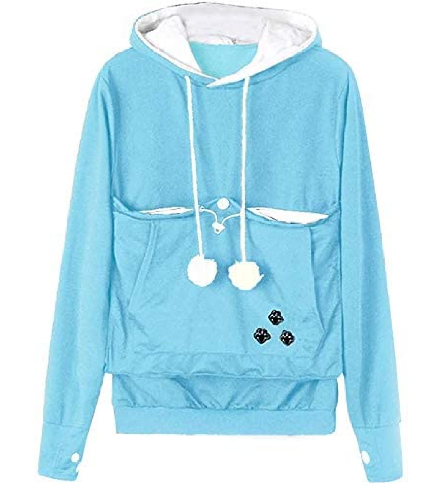 Angel zyj women sweater hoodies with cats dog bag pocket dog bag cat sweatshirt sweater hoodie hood hood cat sweater bags long sleeve autumn winter big sizes light blue s