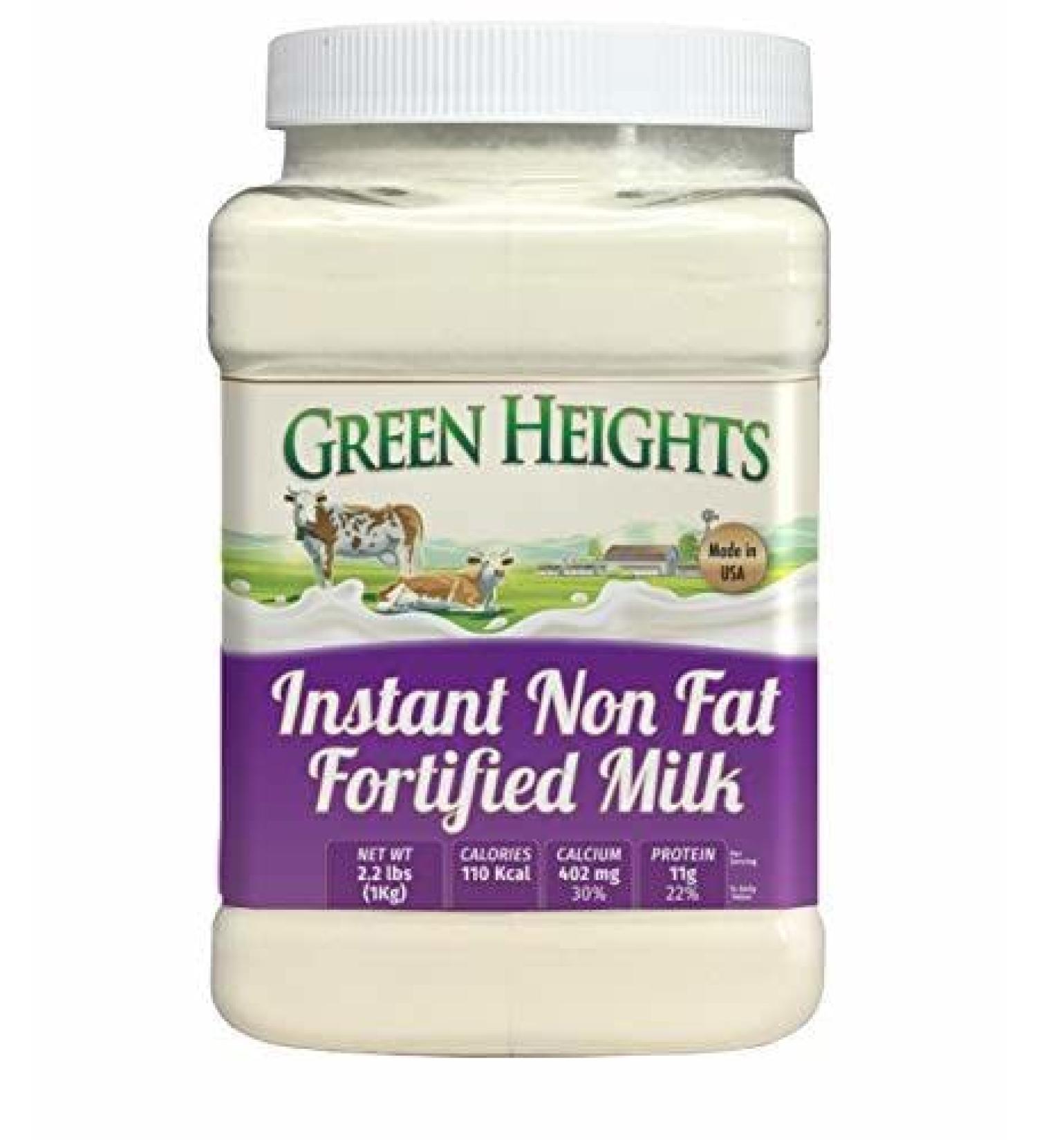 Instant Fortified Nonfat Milk Powder Jar 2.2 Pound / 1 Kilo Jar (18+ Servings) - Proudly Made in America - Healthy Nourishing Essentials by Green Heights Milk Powders Instant Fortified Milk Powder Jar