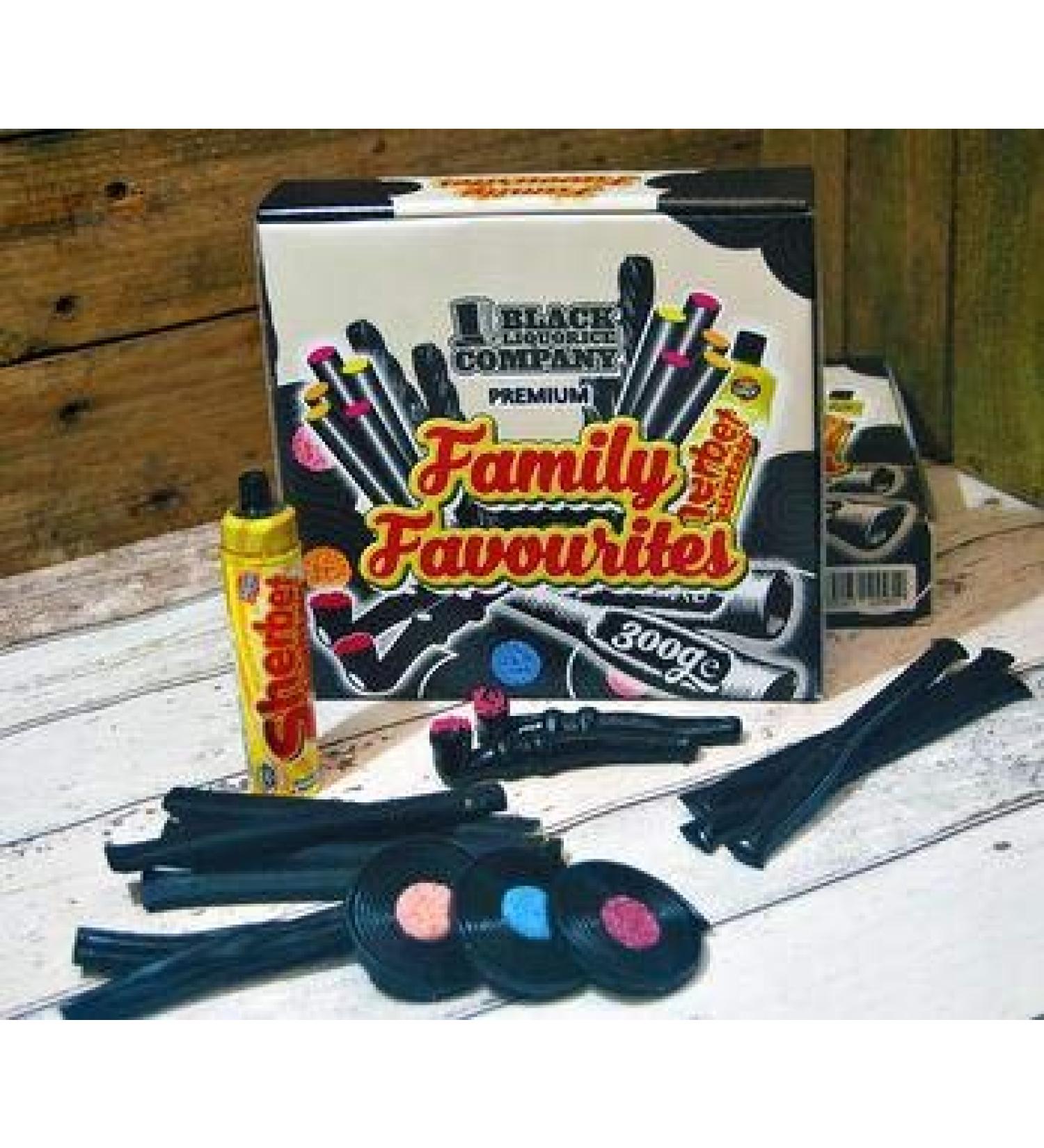 Liquorice Family Favourites Gift Box - Toffee - Pipes - Comfits - Soft Liquorice - Catherine Wheels - Sherbet Fountain - Sticks