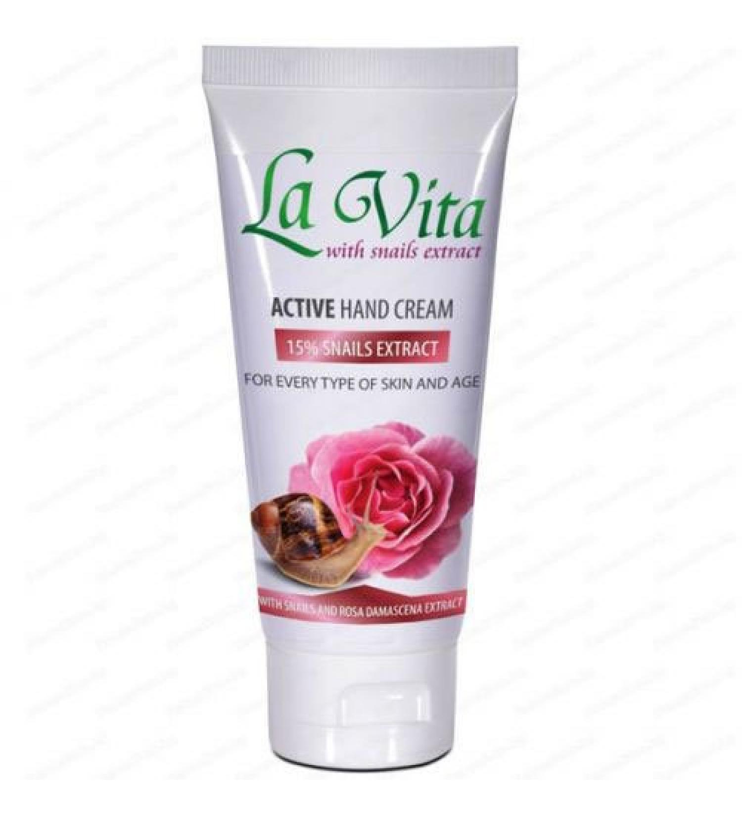 La Vita Active Hand Cream with 15% Snail Extract - For every skin type and every age 75ml (Pink Water)