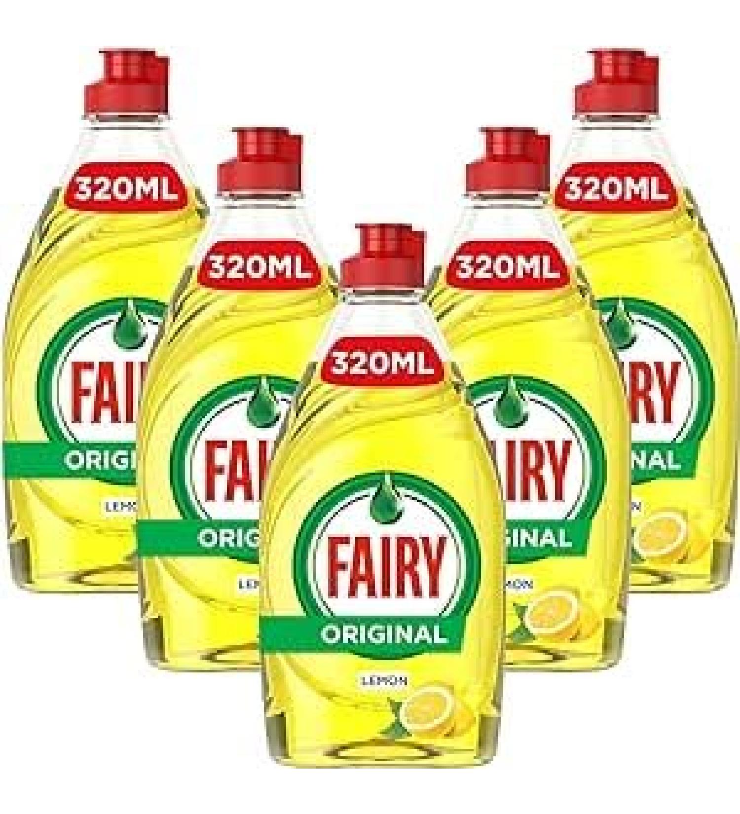 Fairy Washing Up Liquid Lemon - 5 x 320ml bottles - Buy Online on GoSupps.com
