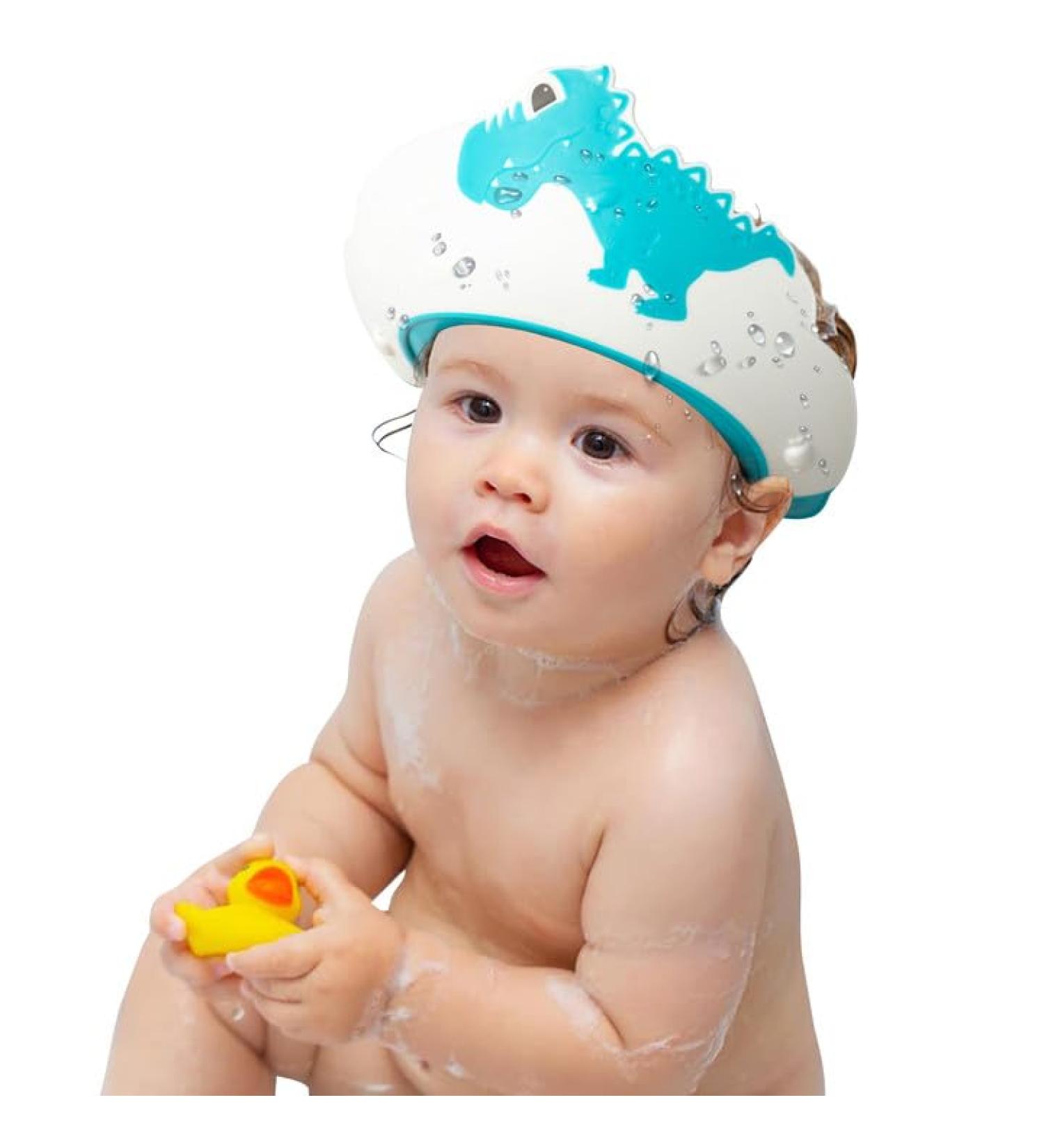 FUNUPUP Baby Shower Cap - Adjustable Hair Washing Shield for Kids - Blue Dinosaur Design - Buy Online on GoSupps.com