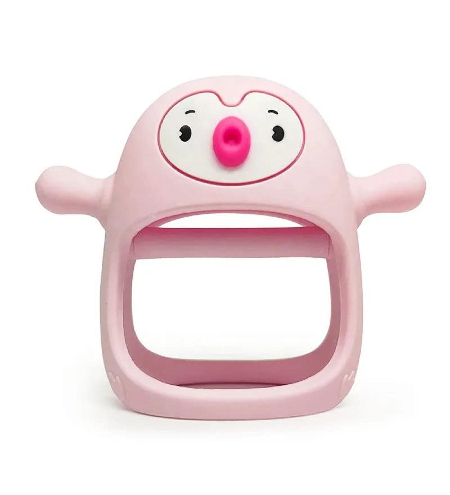 Happy Tia Penguin Buddy Never Drop Silicone Baby Teething Toy for 3+ Month Infants  Baby Chew Toys for Sucking Needs  Hand Pacifier for Breast Feeding Babies  Car Seat Toy for New Born (Pink)
