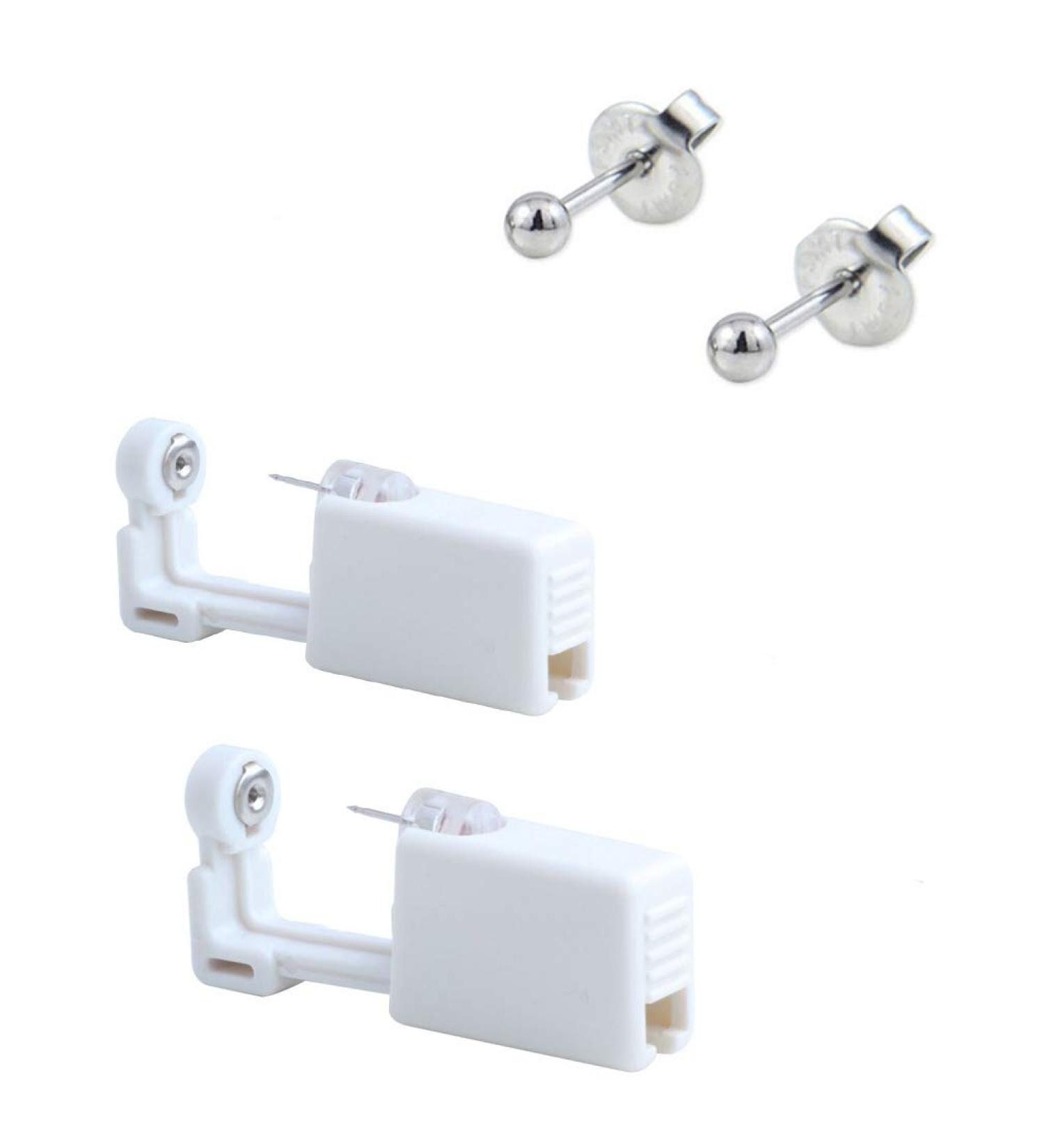 2 Pack Sterile No Pain Ear Piercing Gun - Disposable Ear Stud Gun Set (Silver) | Easy and Painless Piercing Tool - Buy Online on GoSupps.com