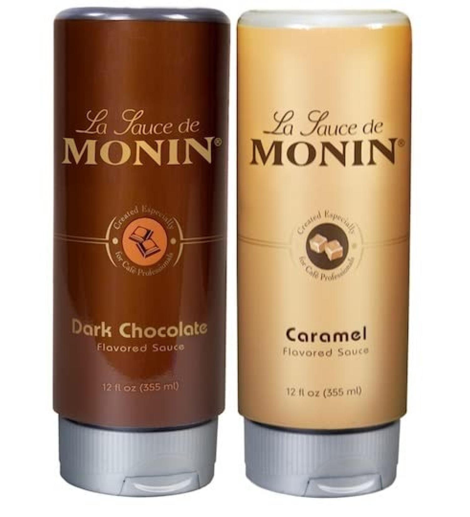 Monin Dark Chocolate and Caramel Sauce 12oz (Pack of 2) with Spreader Brush - Shop Now! - Buy Online on GoSupps.com