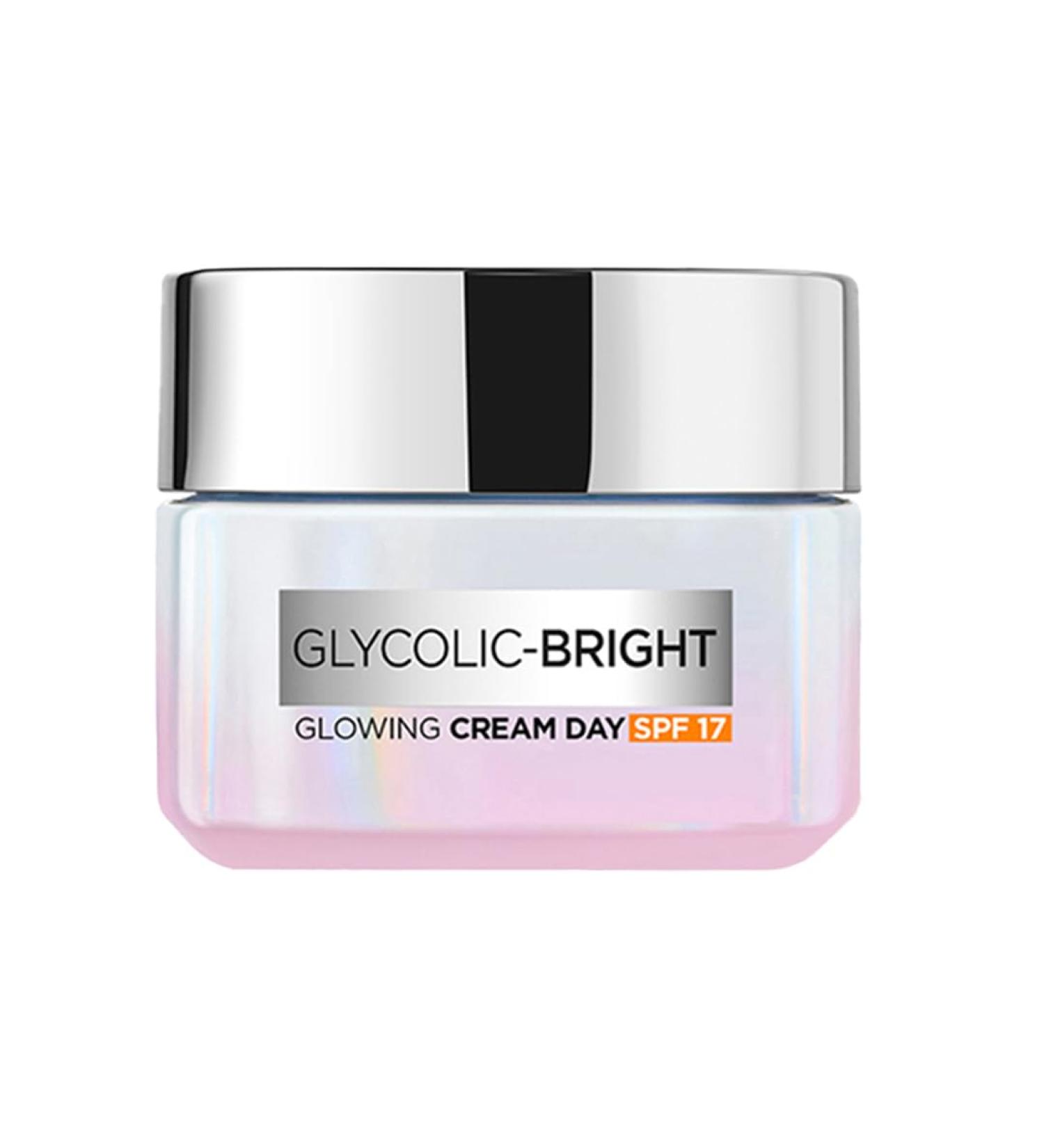 L'Oreal Paris Glycolic Bright Day Cream with SPF 17 50ml |Skin Brightening Cream with Glycolic Acid that Visbily Minimizes Spots & Reveals Even Toned Skin - Buy Online on GoSupps.com