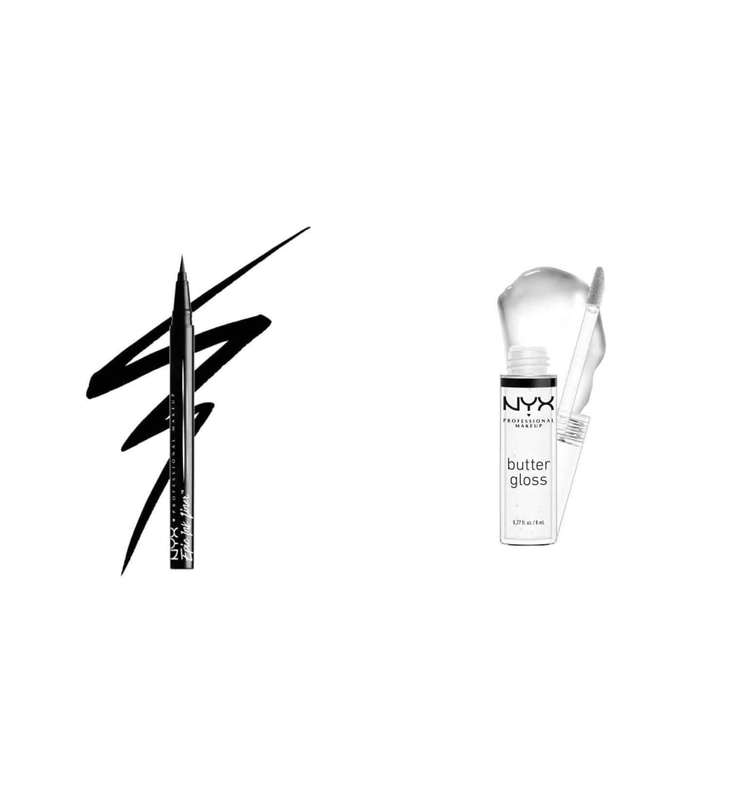 NYX Epic Ink Liner Waterproof Liquid Eyeliner & Butter Gloss Lip Gloss Set - Black Vegan Formula & Clear Sugar Glass - 1 Count Pack - Buy Online on GoSupps.com