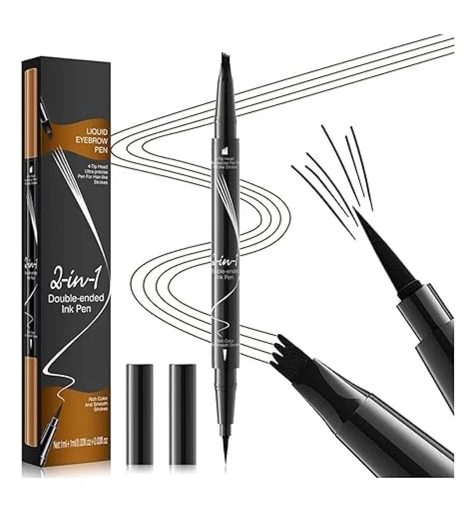 Trailott Eyebrow Pen Bulletinboard Brow Pen Trailott Microblading Eyebrow Pen Hellokiss Liquid Eyebrow Pen with 4-Fork-Tip & Precise Brush-Tip 2-in-1 Eyebrow Pencil Waterproof (Black) - Buy Online on GoSupps.com