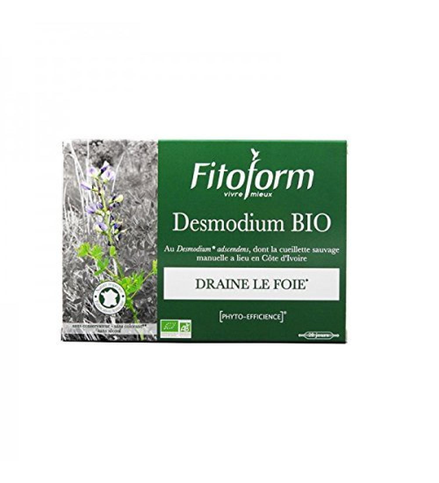 Fitoform Desmodium - Highly Concentrated Food Supplement - Draining and Detox Liver - Desmodium Adscendens from Ivory Coast - Made in France - 20 Phials