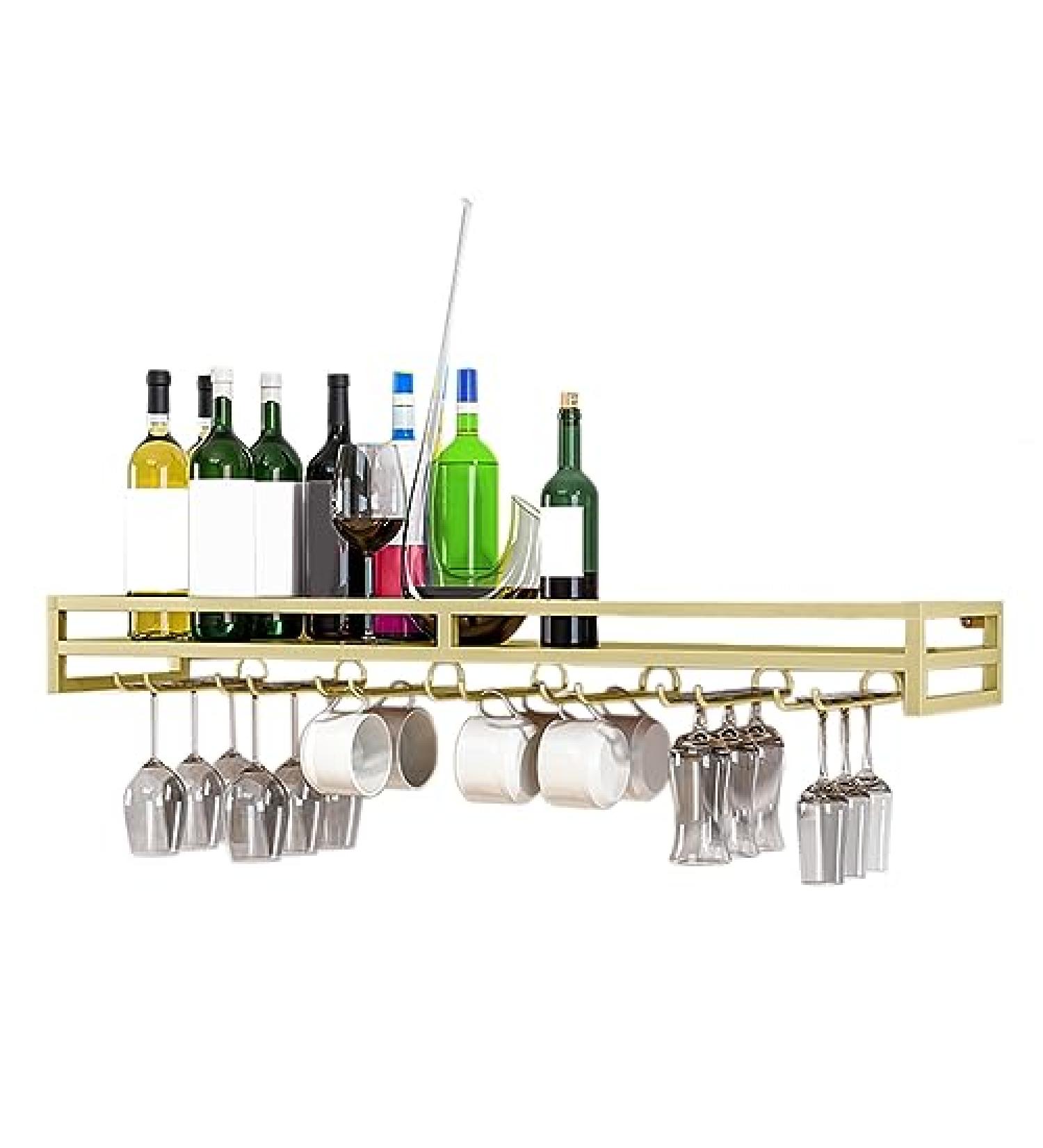Wall-Mounted Wine Glass Holder Iron Wine Glass Rack Multi-Functional Wine Glass Hanger with Screws Easy to Install for Kitchen Bar Display Wine Storage Holder (Gold 100 x 20 x 8.5CM) - Buy Online on GoSupps.com