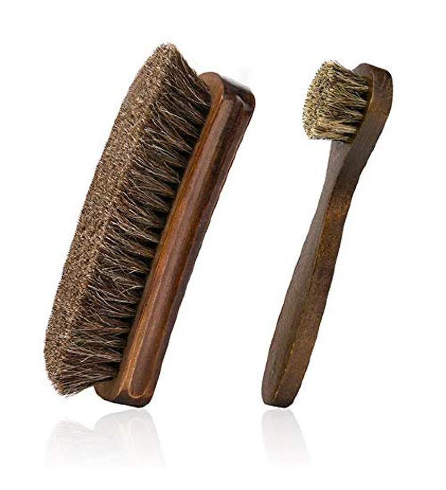 Set of 2 Wooden Shoe Brushes with Horse Hair Bristles - Shoe Shine, Clean, Buff, and Polish Shoes, Sofas, Bags, and Furniture - Buy Online on GoSupps.com