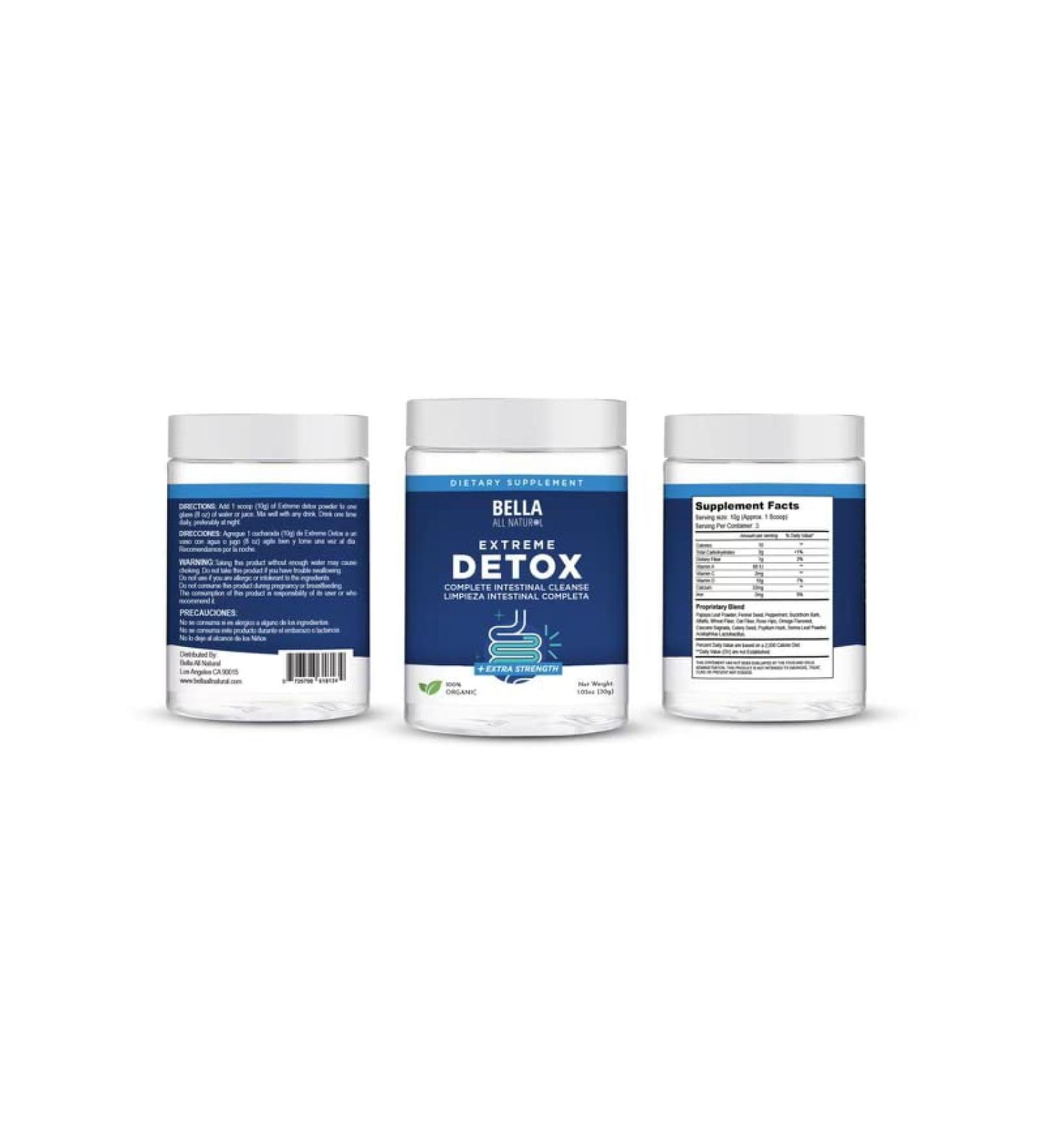 Bella All Natural Mini Extreme Detox Powder - Complete Colon Cleanser 30gm/1.05oz - Buy Online on GoSupps.com