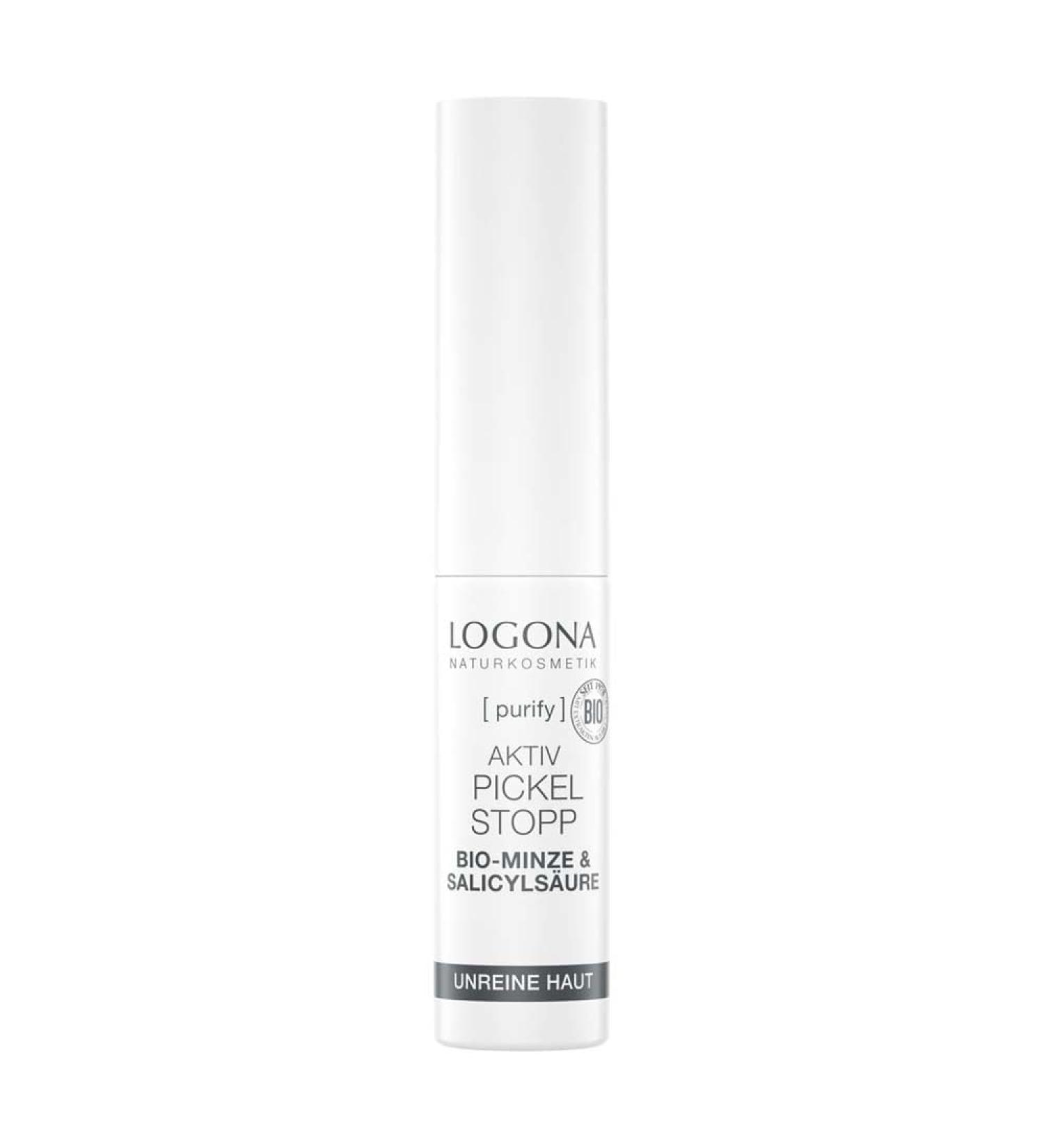LOGONA Naturkosmetik Active pimple stopper for impure skin and combination skin organic mint and natural salicylic acid from willow bark quick help against pimples natural and vegan 6 ml