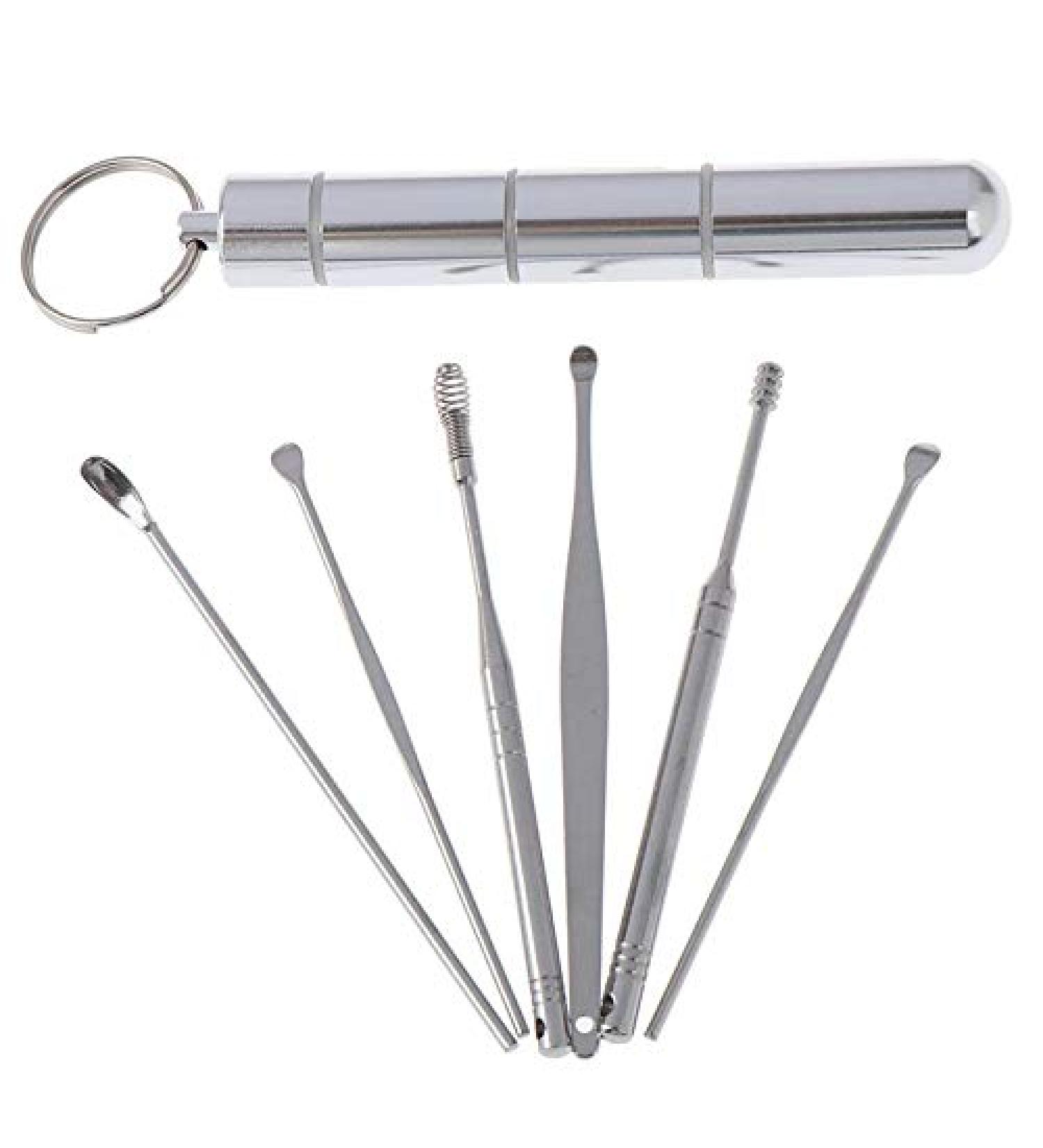SEASD 6 Pcs Stainless Steel Spiral Ear Wax Removal Cleaner Set - Portable Ear Care Beauty Tools - Buy Online on GoSupps.com