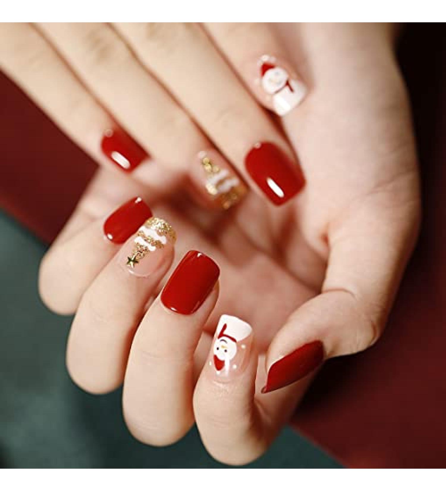 Brishow Christmas Artificial Nails - 24 Press-On Red Snow Moose Design for Women & Girls - Buy Online on GoSupps.com