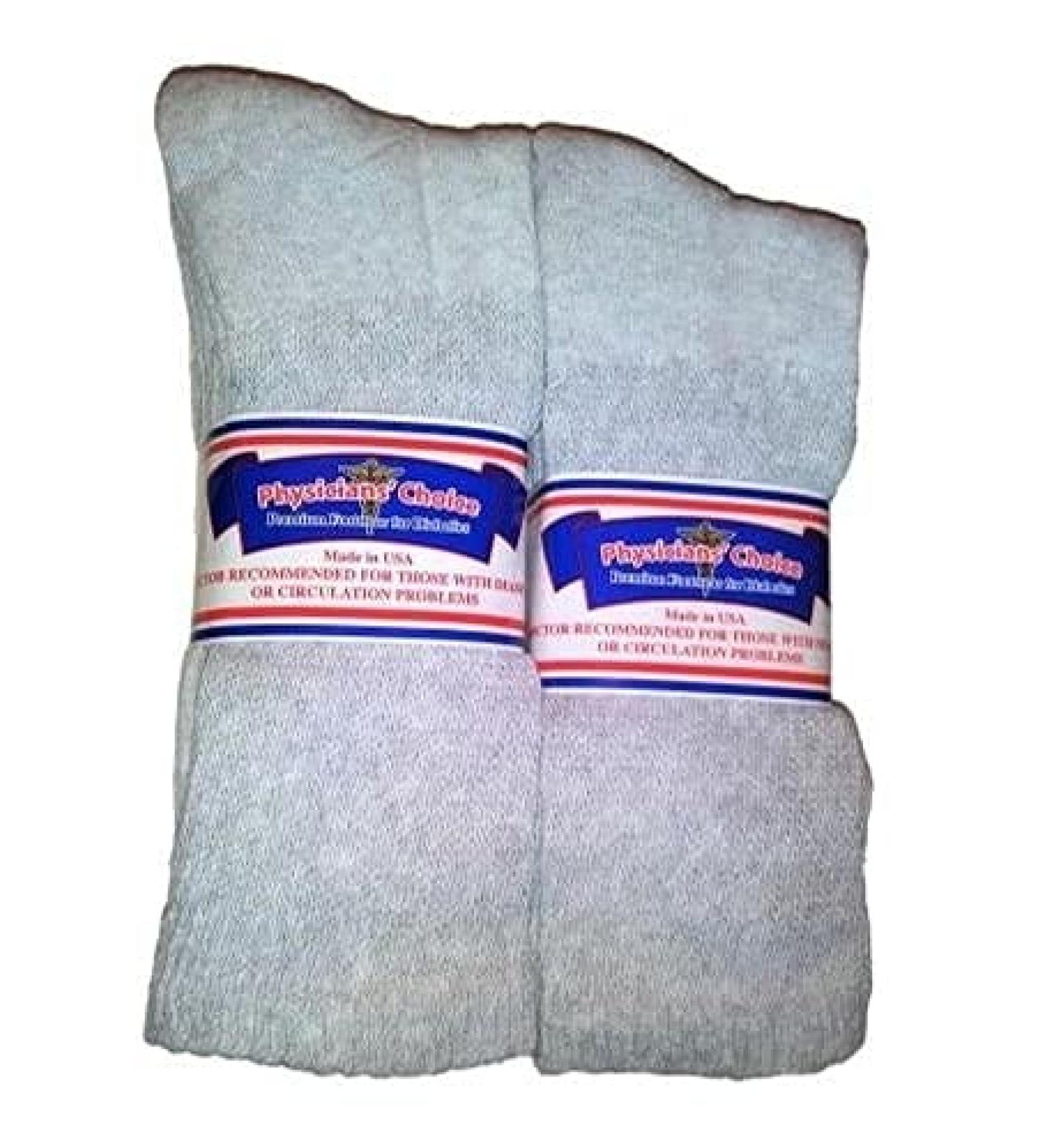 Physician's CHOICE 6 pair 13-15 GRAY Crew Diabetic Socks Men's