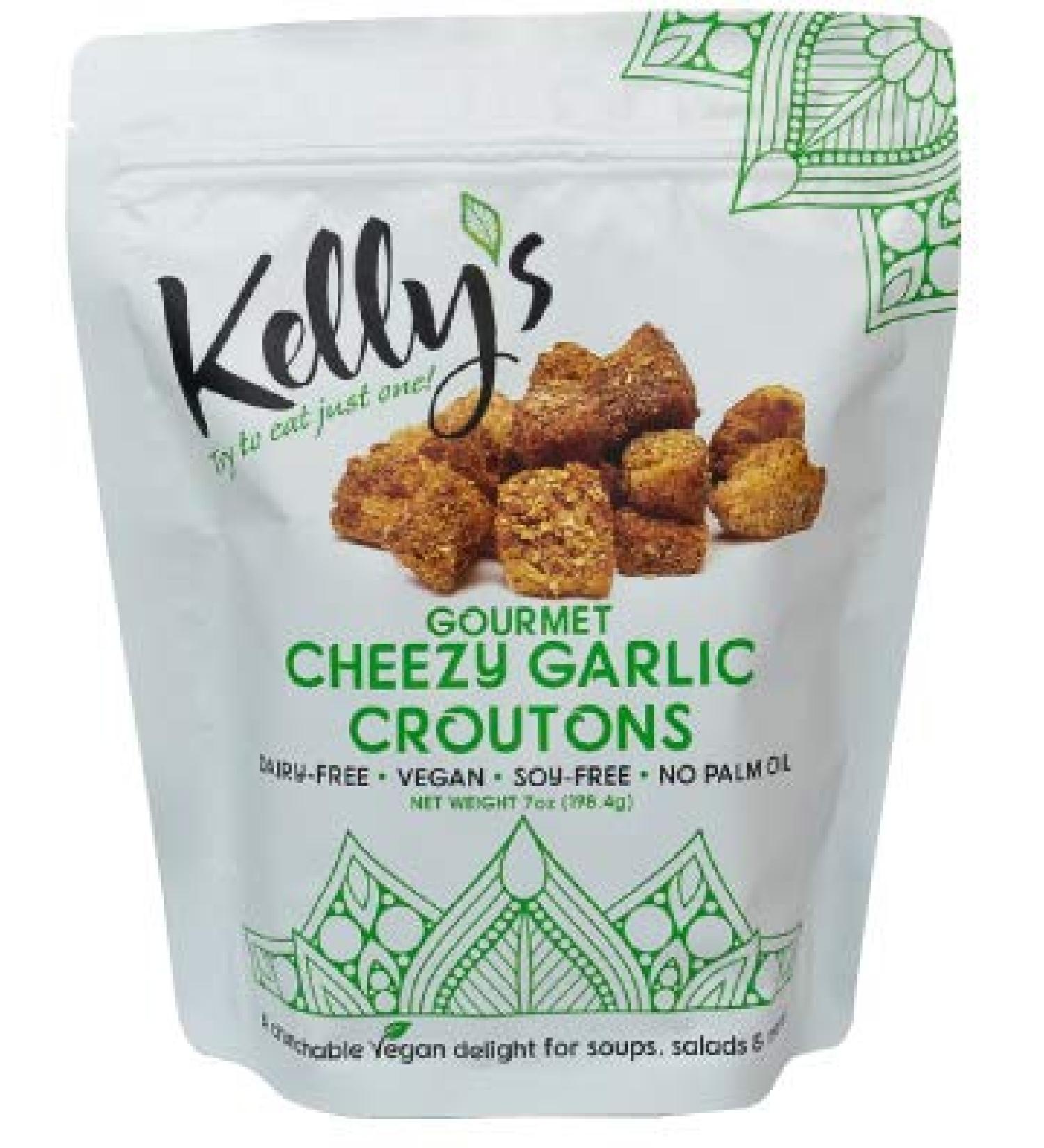 Kelly's Gourmet Cheezy Garlic Croutons - Dairy Free, Soy Free, Palm Oil Free, Plant Based & Vegan - Buy Online on GoSupps.com