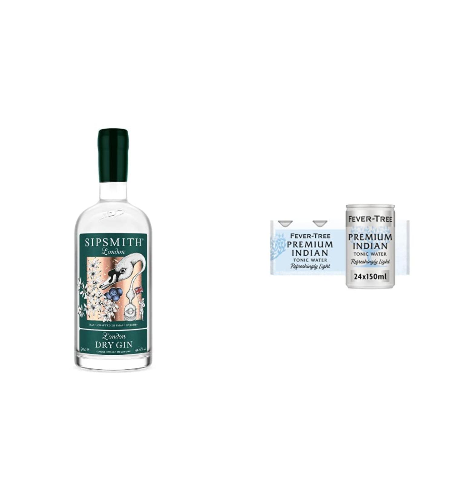Sipsmith London Dry Gin 70cl & Fever-Tree Refreshingly Light Indian Tonic Water 8 x 150ml (Pack of 3 Total 24 cans) 70 cl + Indian Tonic Water - Buy Online on GoSupps.com