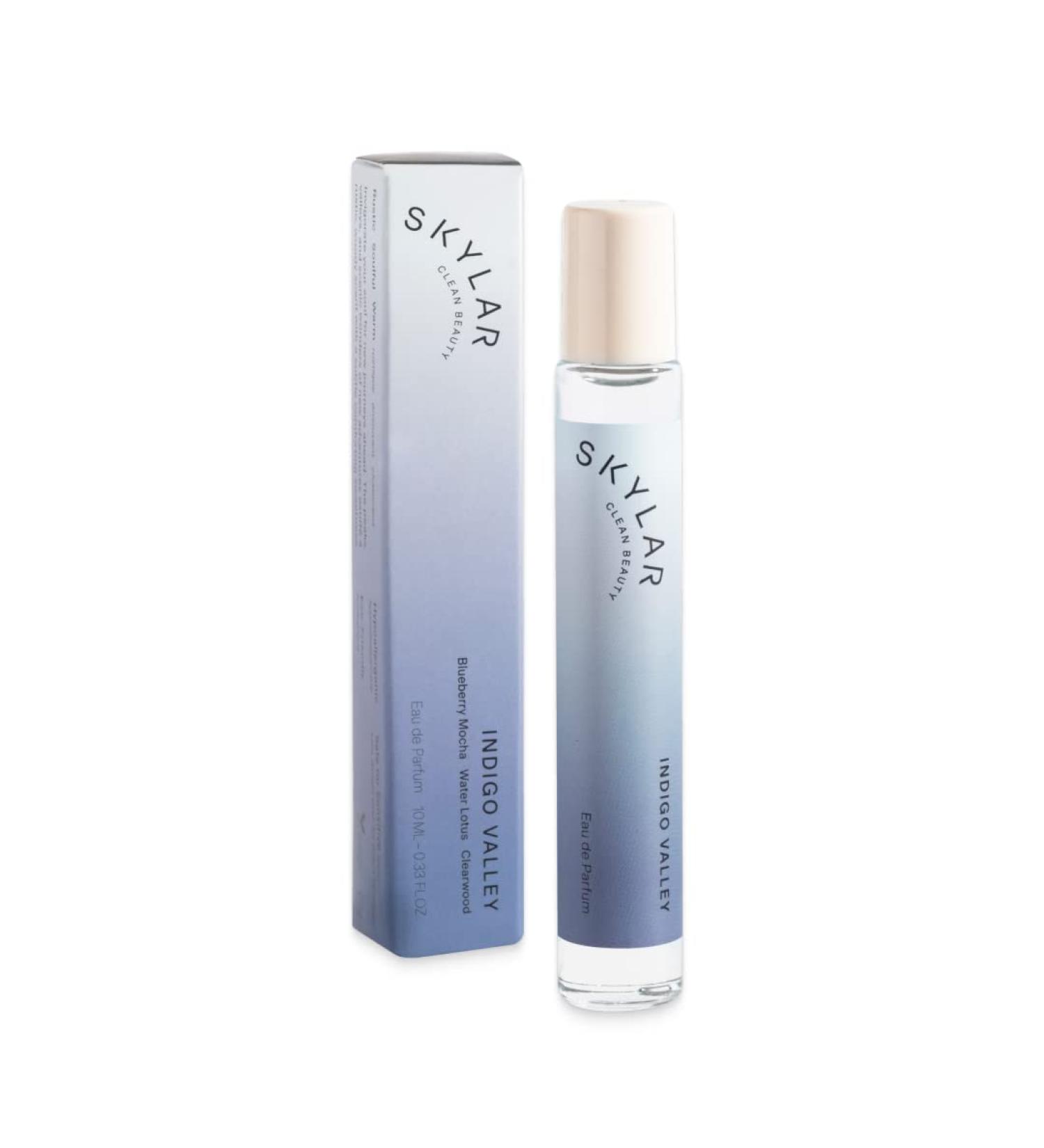 Skylar Indigo Valley Eau de Parfum - Hypoallergenic & Clean Perfume for Women & Men Vegan & Safe for Sensitive Skin- Woody Floral Perfume Blueberry Mocha Water Lotus & Clearwood - 10mL /0.33 Fl oz - Buy Online on GoSupps.com