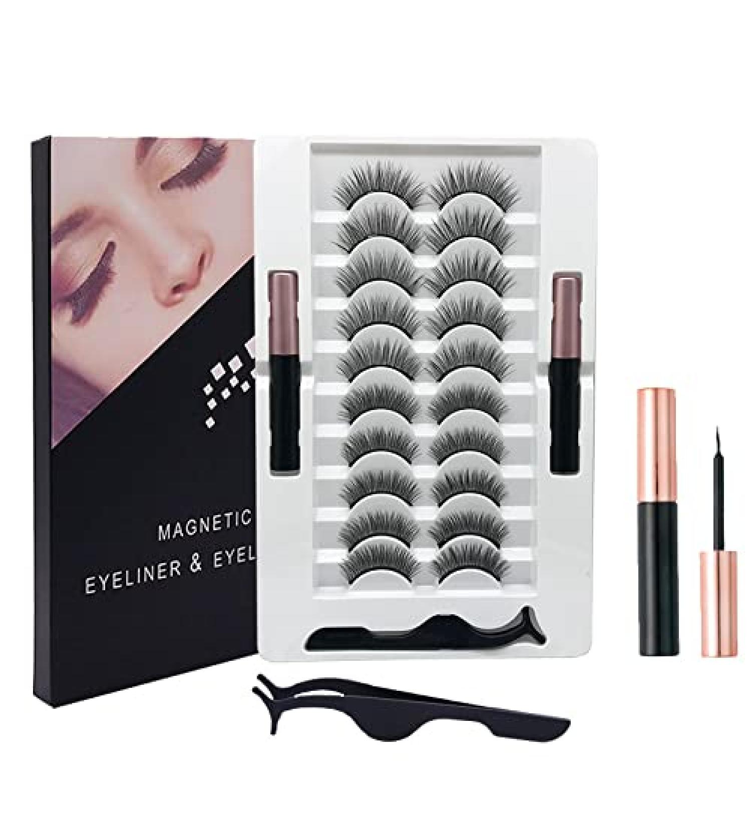 10 Pairs Magnetic Eyelashes and Eyeliner Kit - Reusable 3D False Lashes with Tweezers, No Glue Needed - Buy Online on GoSupps.com