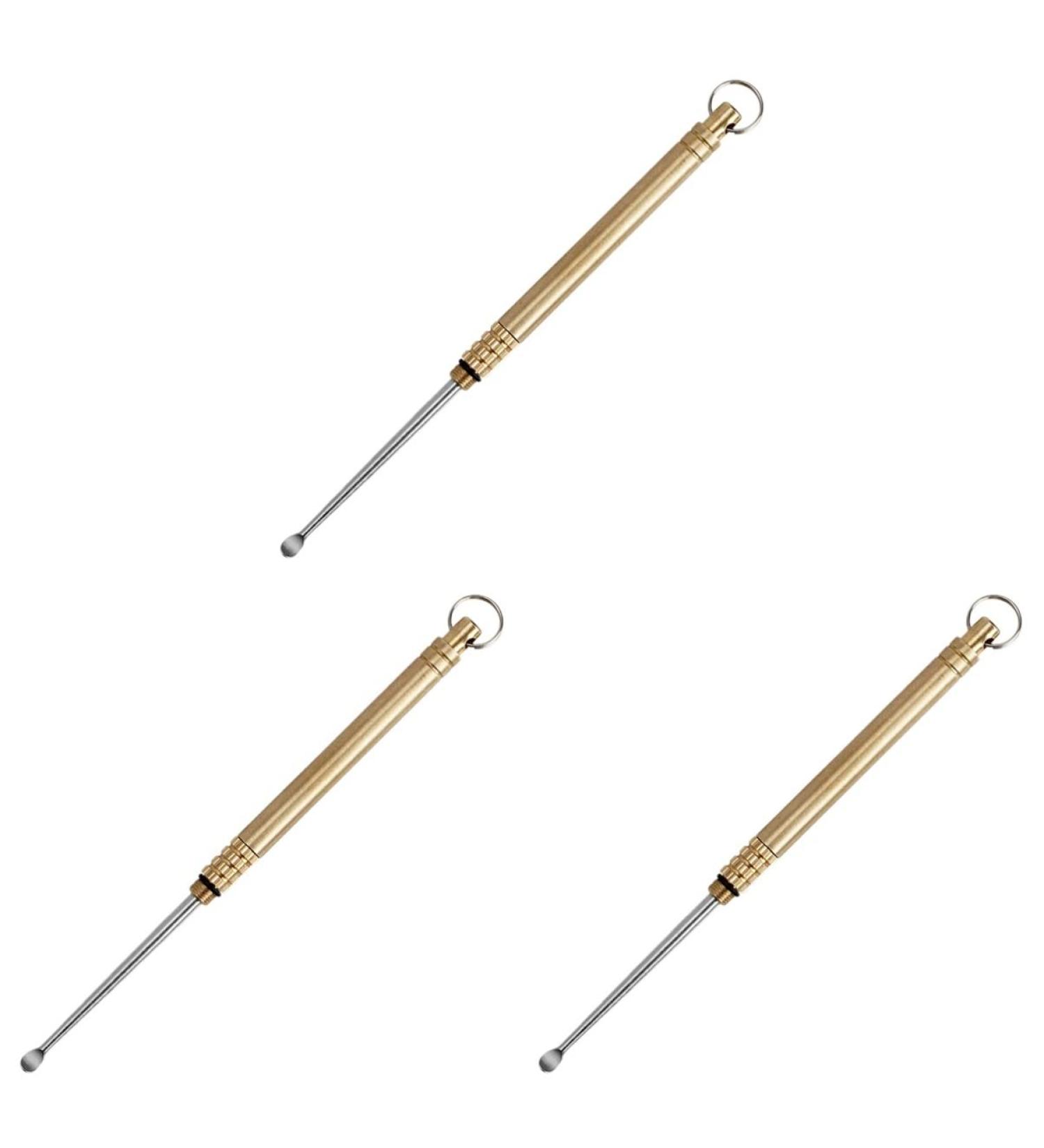 3pcs Titanium Earpick Keychain Spoon Set - Portable Ear Cleaning Tools for Men, Women, and Kids - Golden Earwax Remover Kit - Buy Online on GoSupps.com