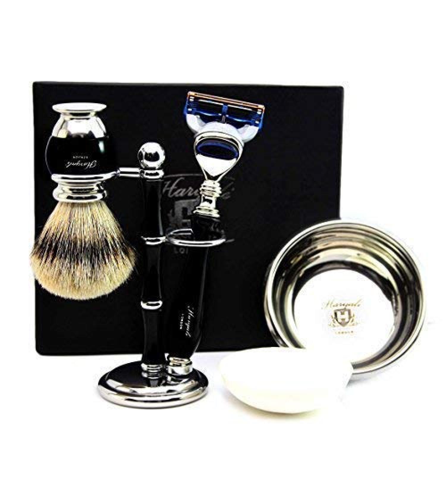 Shaving Set for Men - Silver Tip Badger Brush 5 Edge Razor Stand & Soap - Premium Grooming Collection - Buy Online on GoSupps.com