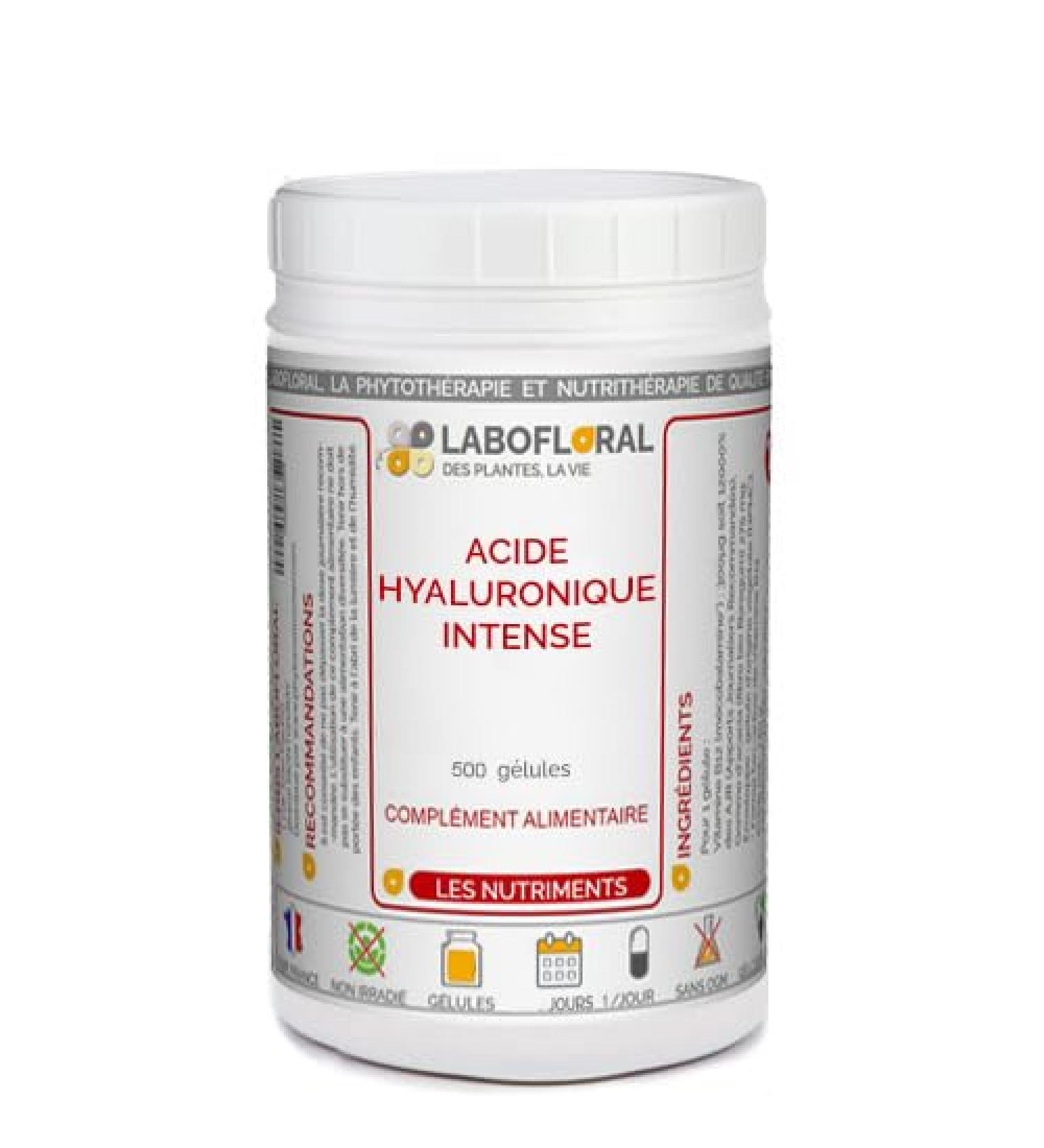 Labofloral Intense Hyaluronic Acid 500 Capsules with a Strength of 300 mg - Food Supplement - Skin, Joints and Anti-Aging - Made in France