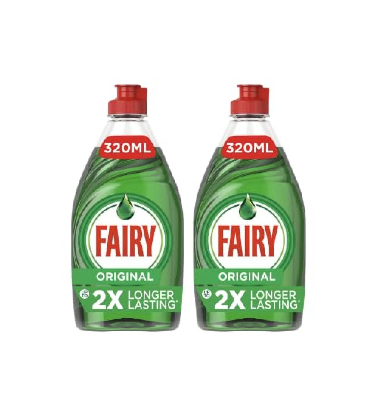 Fairy Original Washing Up Liquid Green 320ml - Long-Lasting Grease-Cutting Dish Soap for Sparkling Clean Dishes (2) - Buy Online on GoSupps.com