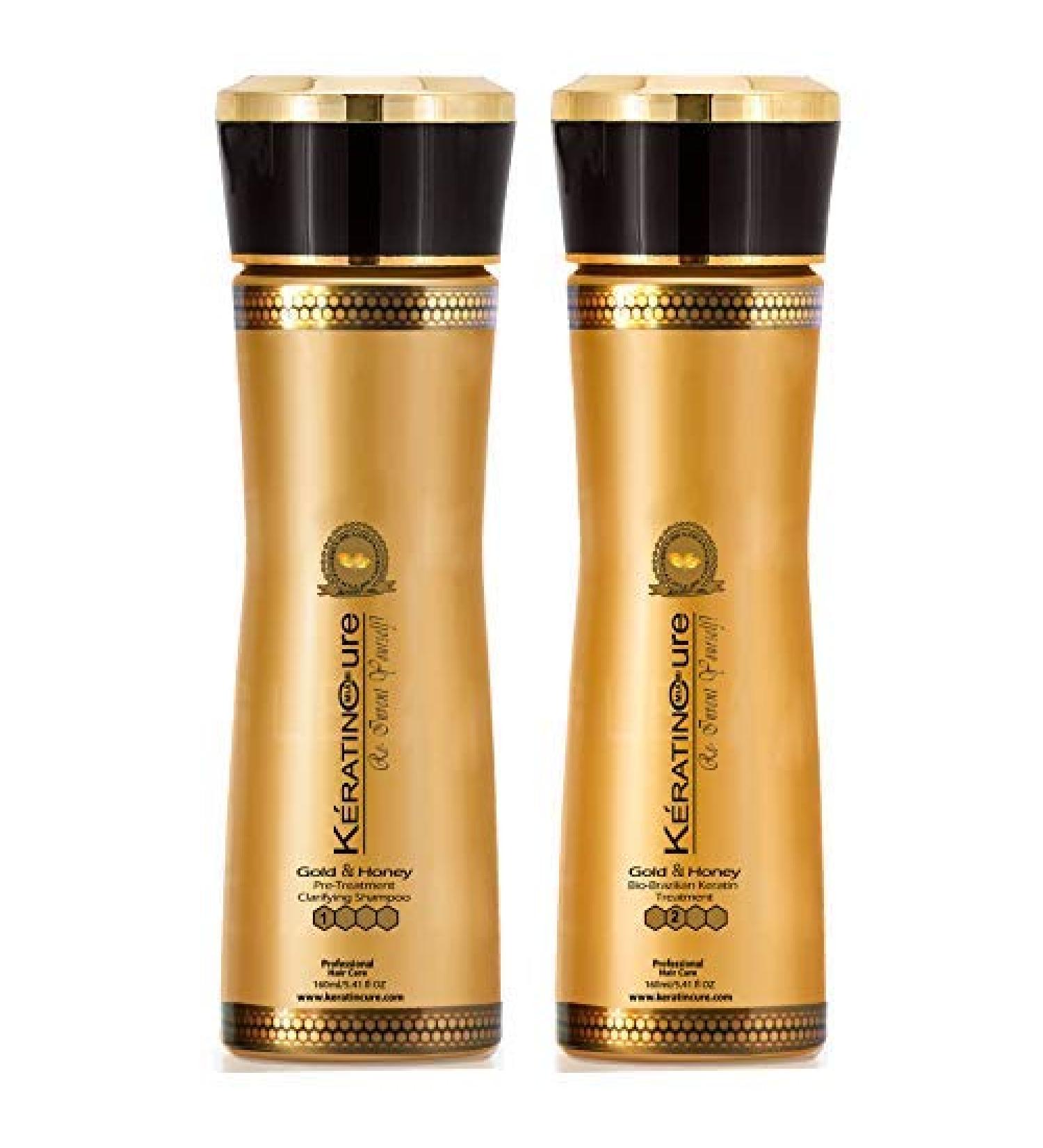 Keratin Cure Gold & Honey Bio-Brazilian Hair Treatment Kit | #1 & #2 Touch Up | Safe Repair & Straight 2-Piece Set (160ml) - Ideal for International Shipping - Buy Online on GoSupps.com