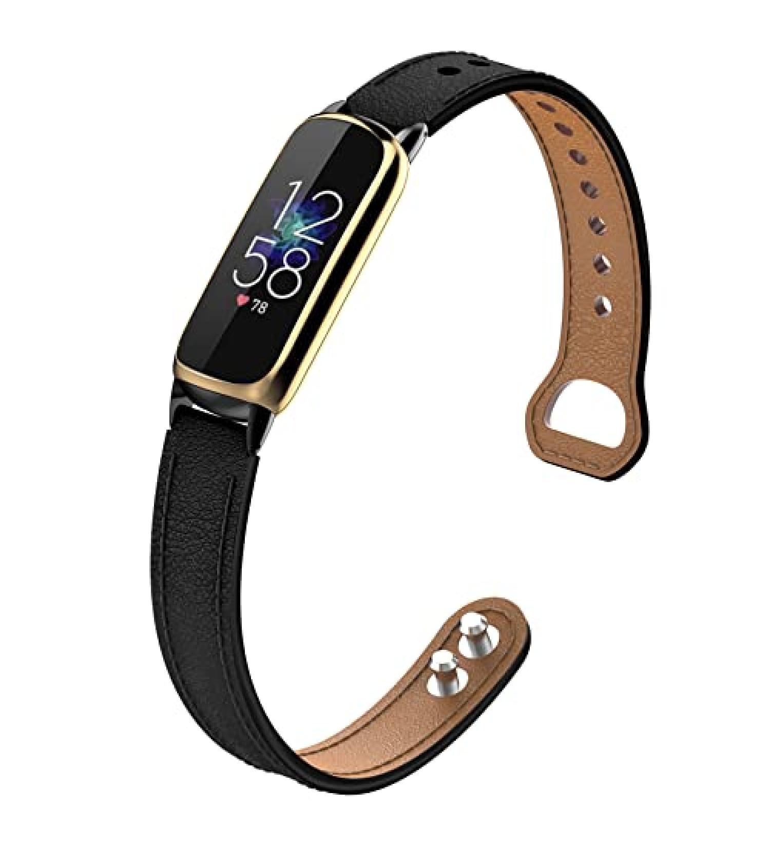 Wizvv Fitbit Luxe Slim Leather Band for Women - Black Elegant Replacement Bracelet - Buy Online on GoSupps.com