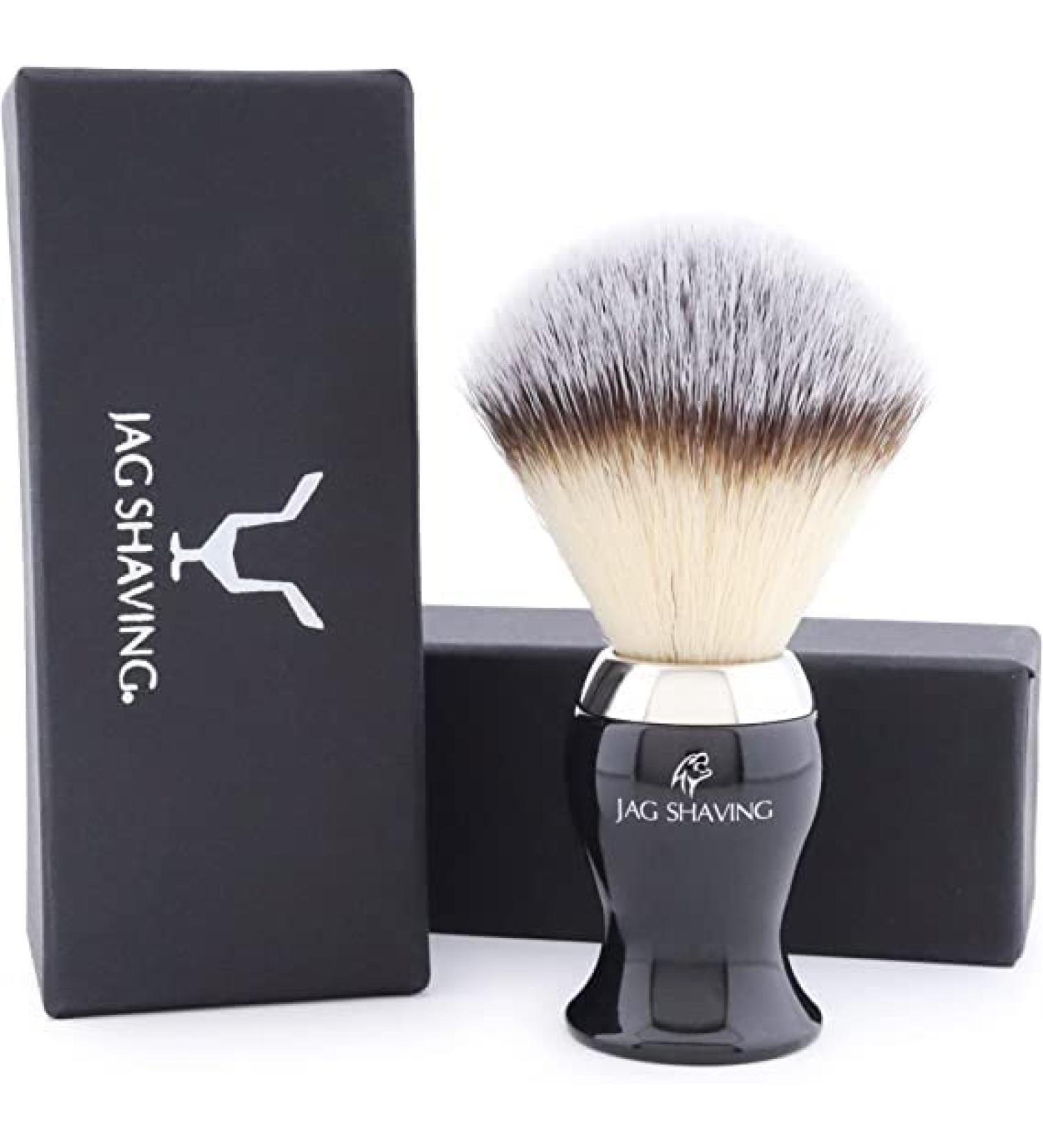 Jag Shaving Razor Brush - Ergonomic Synthetic Silver Tip Shaving Brush for Men & Women - Creates Rich Foam - Premium Black Design - Buy Online on GoSupps.com