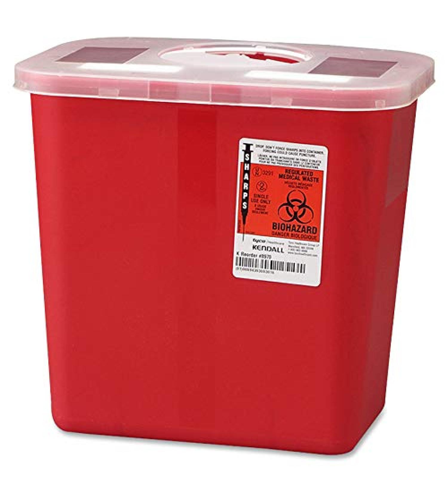 COVIDIEN 2 Gallon Rotor Lid Sharps Container  10 x 10.5 x 7.3  Red