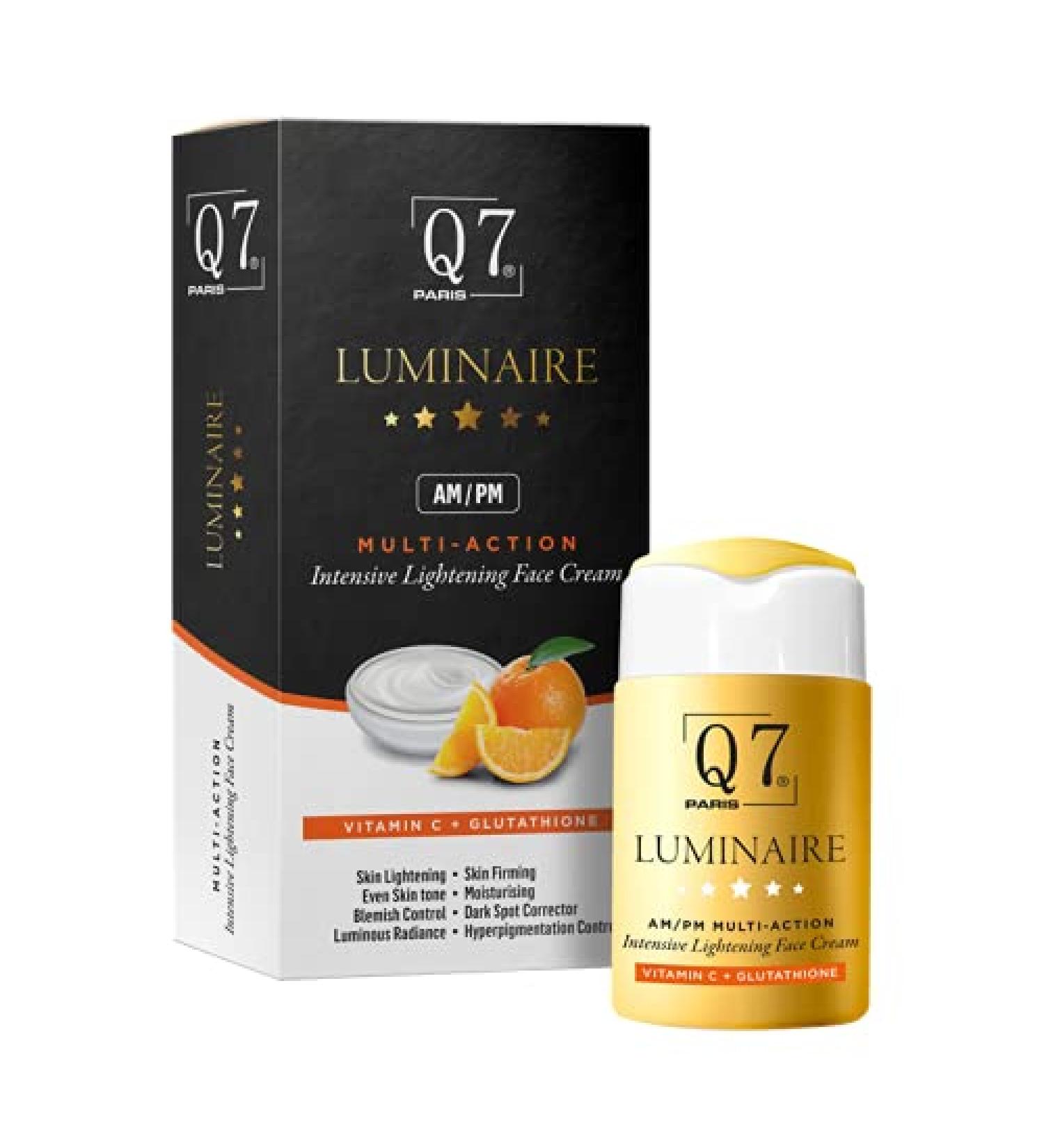 Q7 Paris Luminaire AM/PM Multi-Action Intensive Lightening Face Cream | Vitamin C & Glutathione Formula for Sensitive Oily and Acne-Prone Skin | Active Lightening Face Cream - 30ml