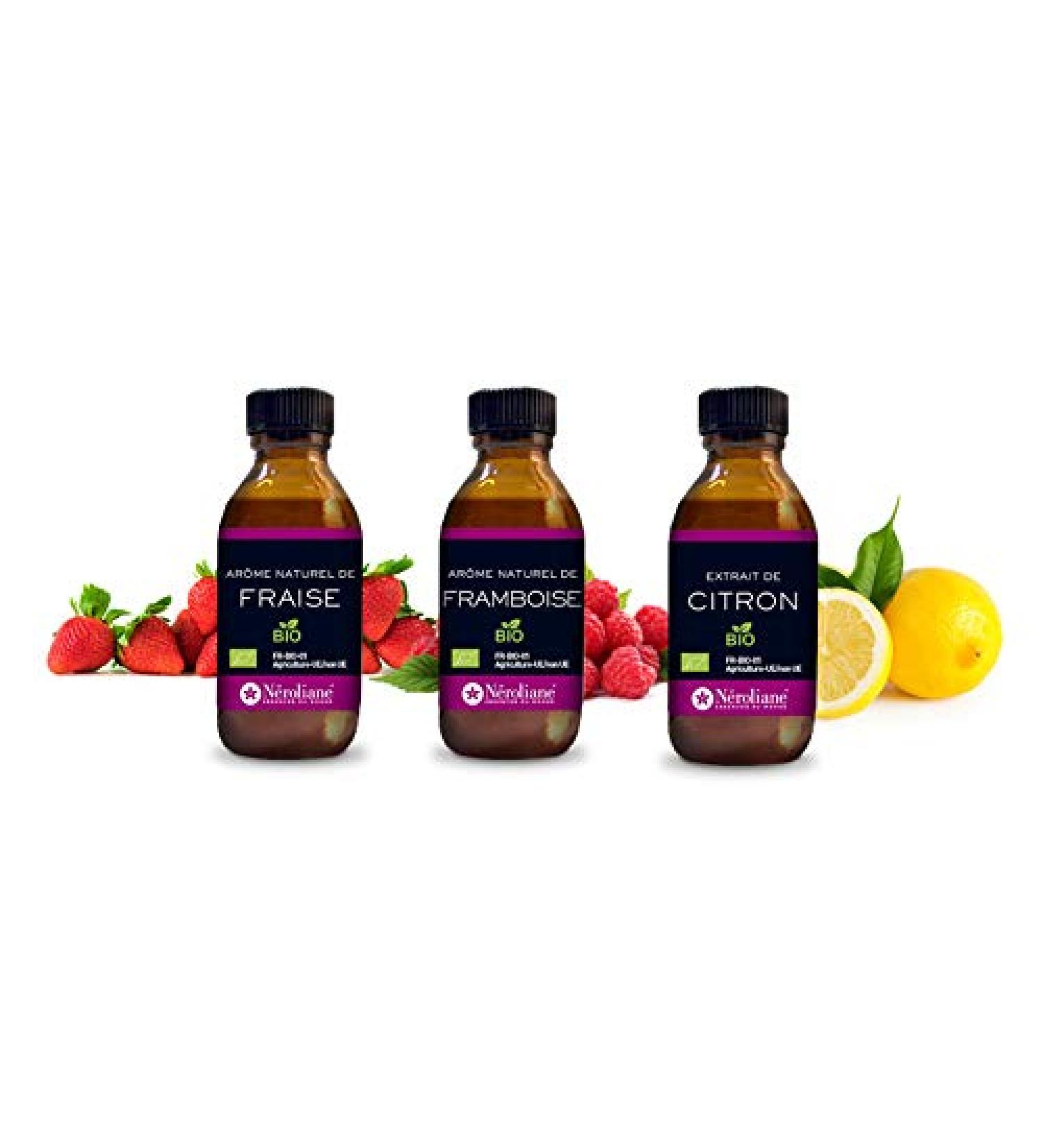 Pack of 3 organic flavours Lemon, Strawberry, Raspberry (3 X 50 ml)