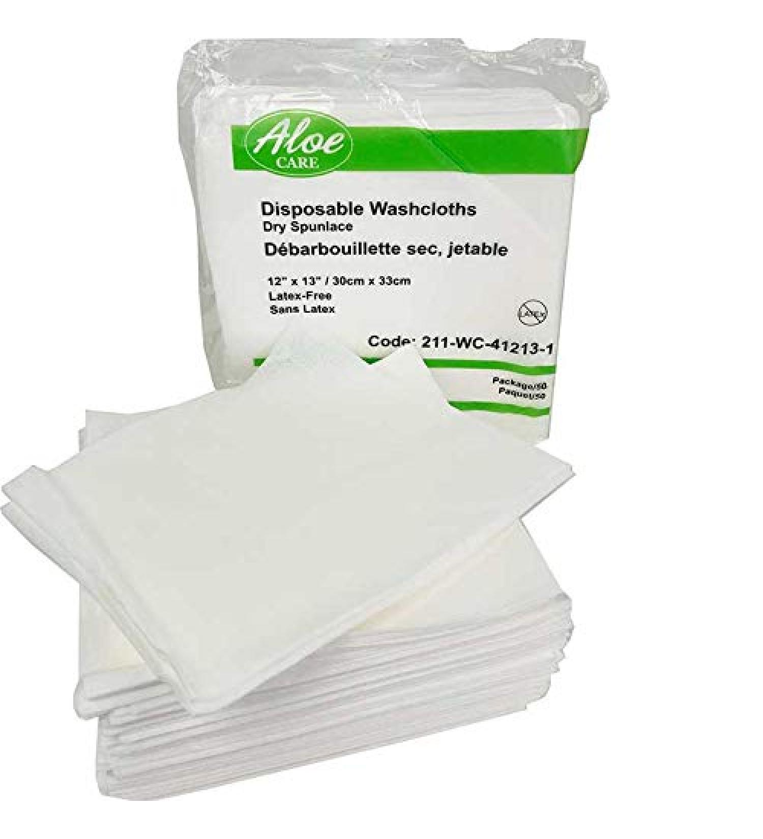 Aloe Care Dry Disposable Spunlace Washcloths Large 12 x 13 - 50 Wipes